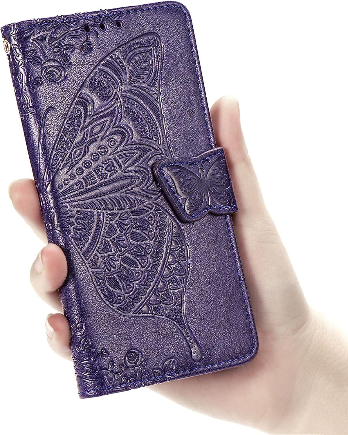 Funda tipo cartera para Galaxy S23 5G, con estampado de mariposas y flores, de piel sintética, con ranuras para tarjetas y función atril para