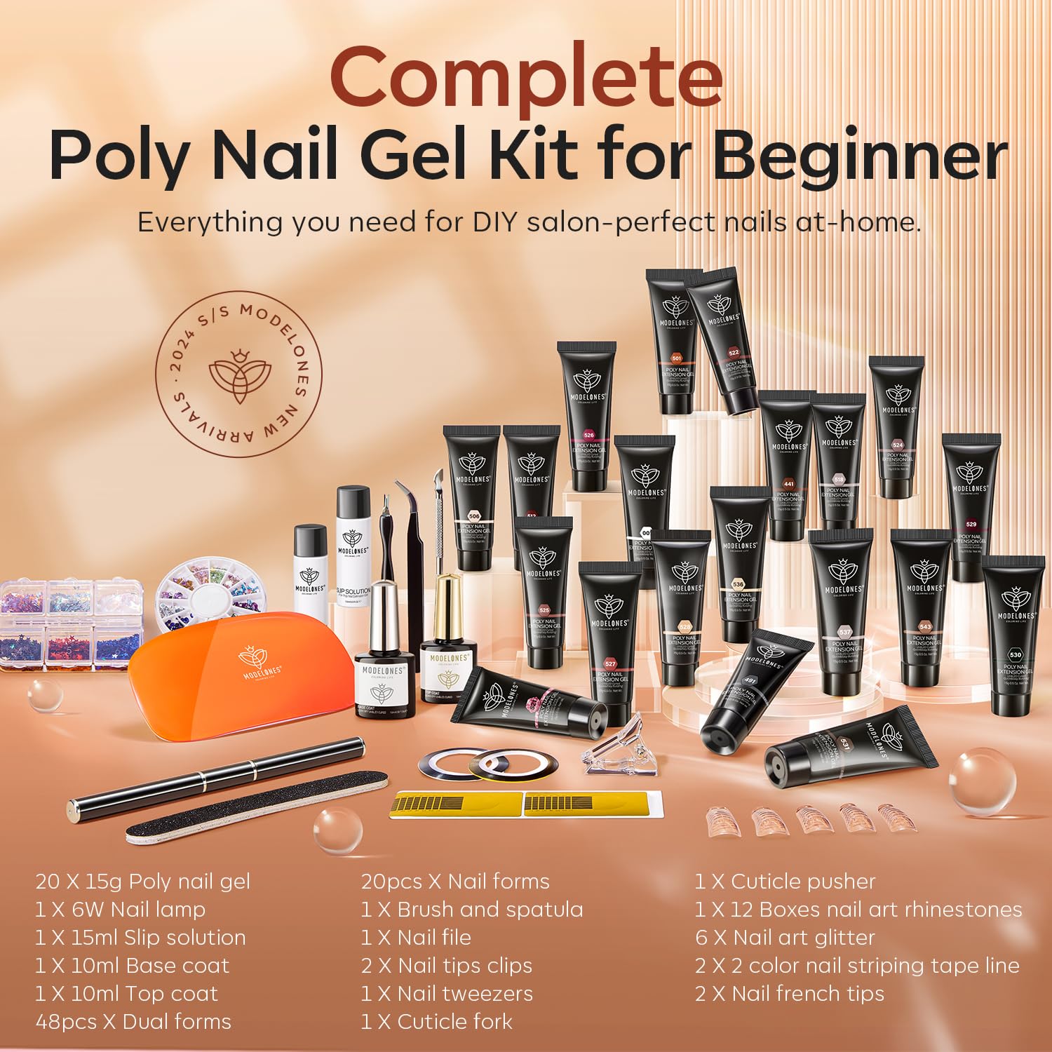 Modelones Kit de gel de uñas de 20 colores con lámpara de uñas, kit completo de iniciación de 122 piezas, kit completo de iniciación de invierno,
