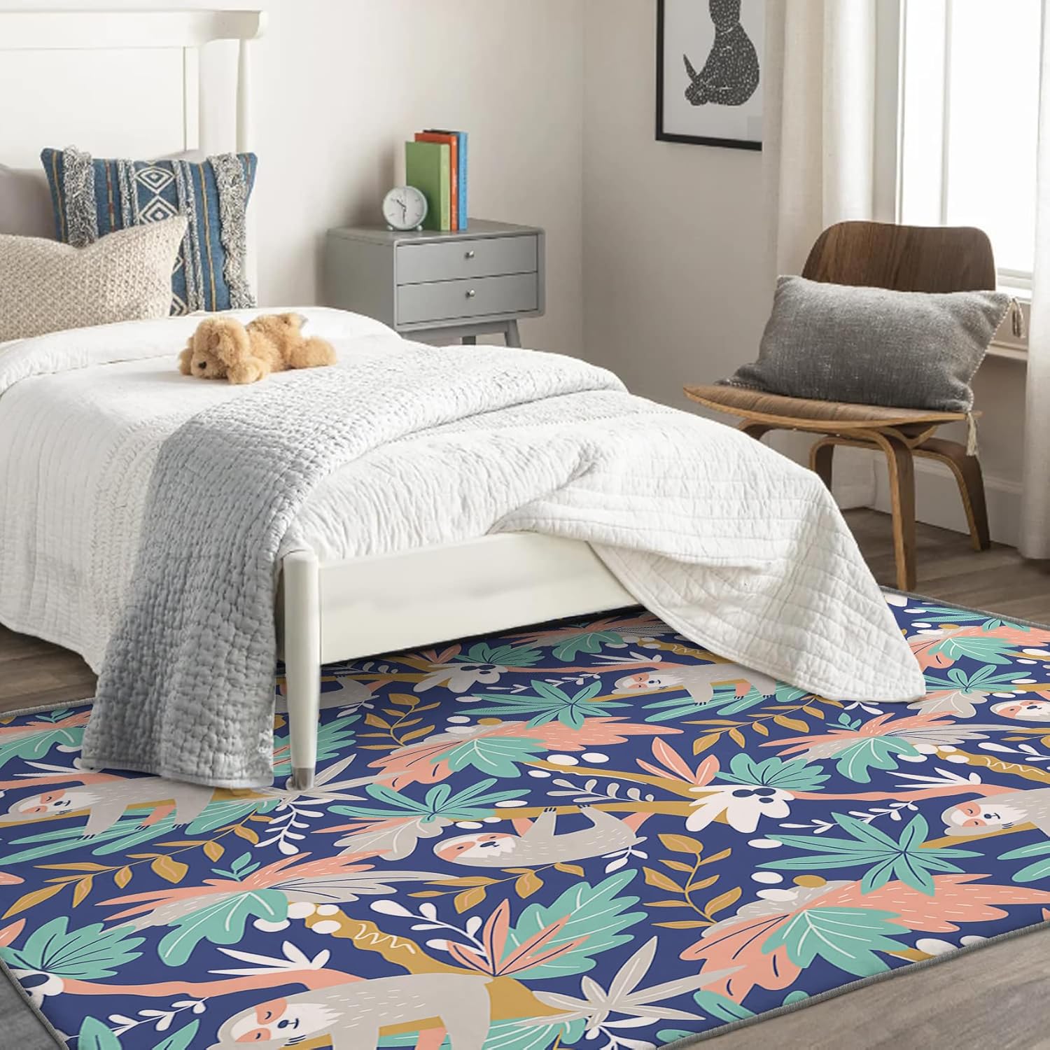 ZDABAOEC Alfombra de perezoso para niños, alfombra de 6 x 9 pies, bonita alfombra de área de animales para decoración de dormitorio y habitación,