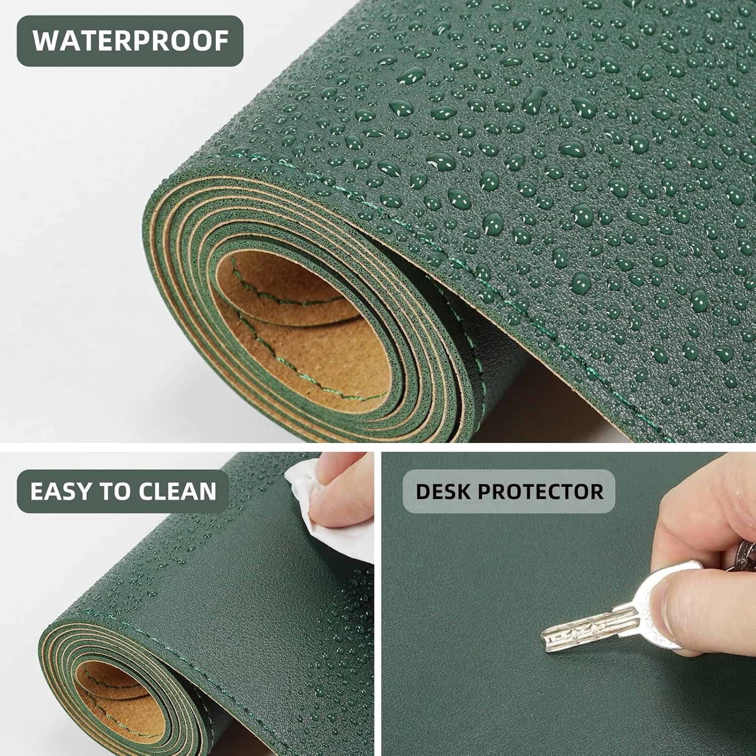 AFIING Alfombrilla de escritorio de doble cara, corcho natural y piel sintética, protector de alfombrilla de escritorio antideslizante, impermeable,