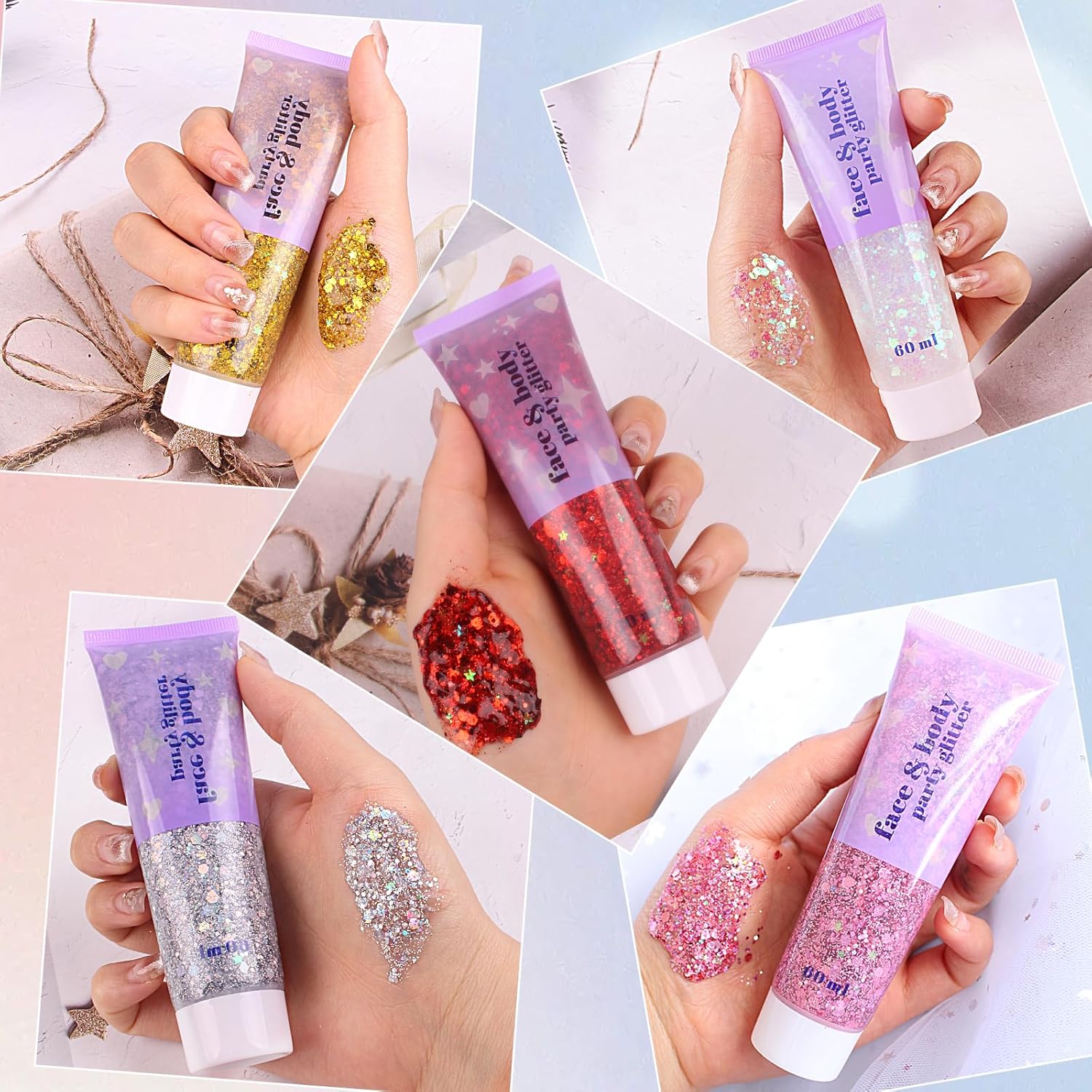 Brillantina corporal gruesa y fina de alta capacidad con gel para conciertos de cantante, maquillaje de fiesta rave, secado rápido y de larga