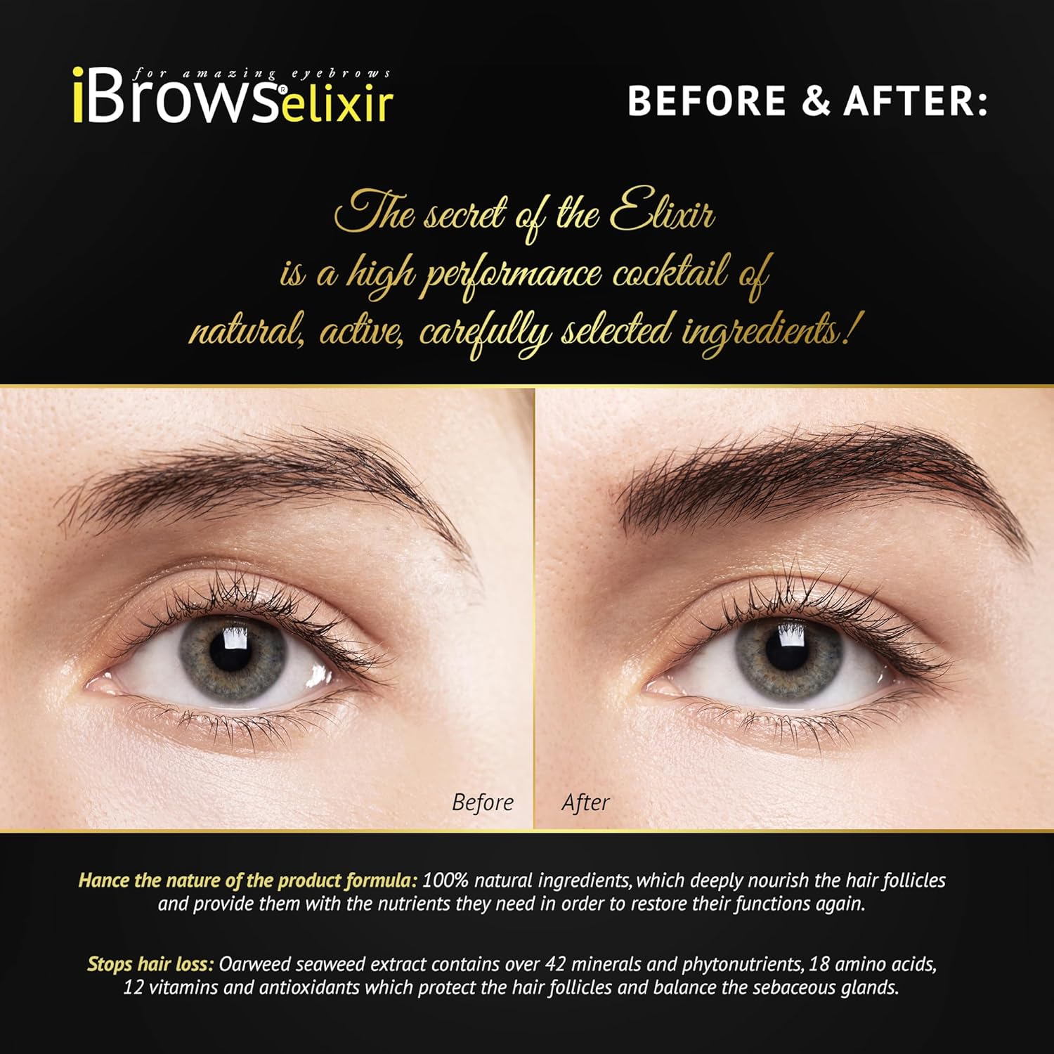 iBrows Elixir – Suero para el crecimiento de las cejas, tratamiento prémium para el crecimiento de las cejas con ingredientes naturales, sin
