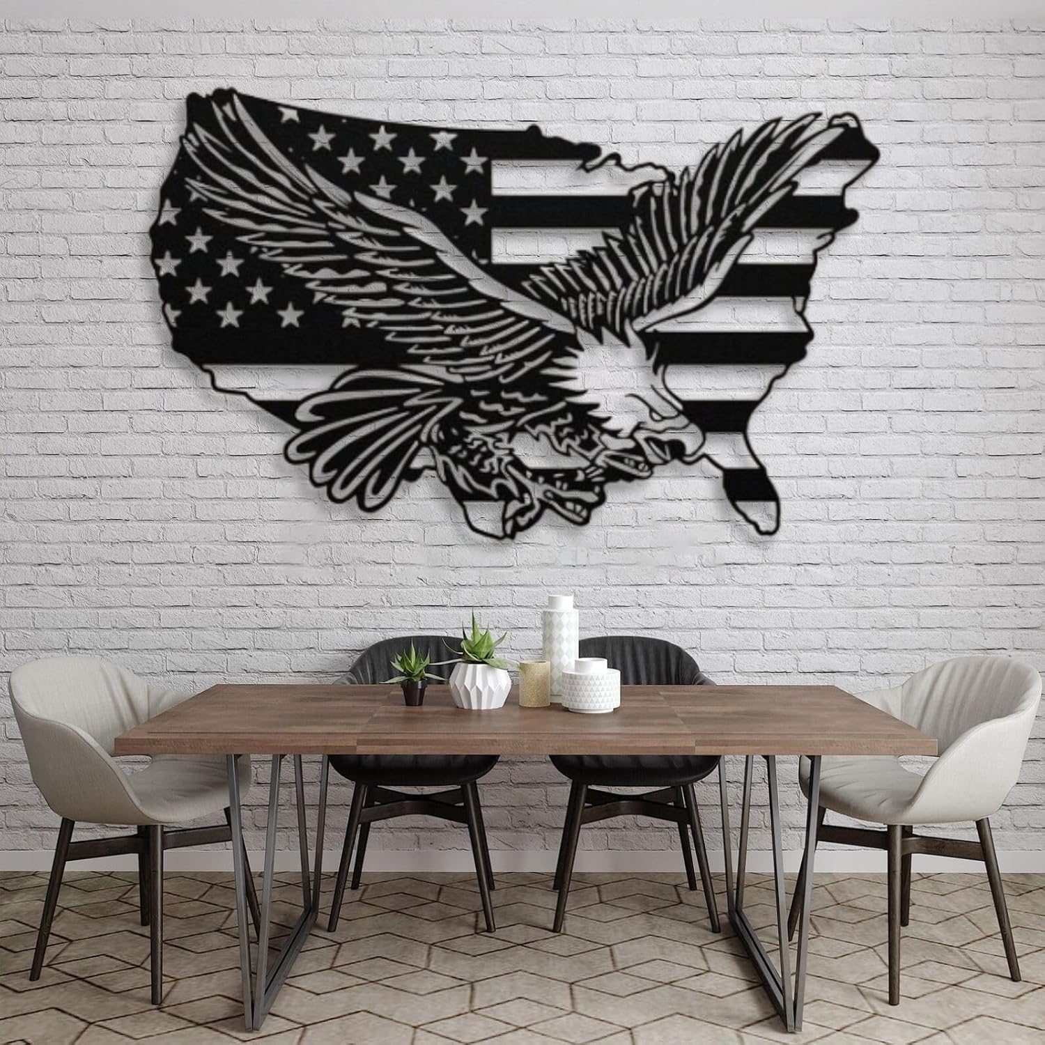 Arte de pared de metal con águila de águila, arte de pared de metal con águila calva, decoración de pared de águila de metal de gran tamaño, bandera