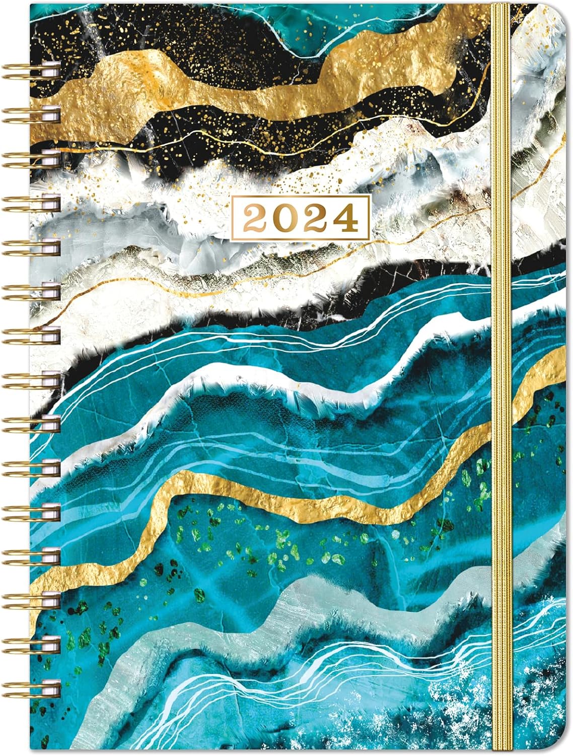 2024 Planner – 2024 Planner Weekly and Monthly, January – December 2024, 8.43″ x 6.3″, Calnedar Planner 2024 with Strong Golden Binding, Elastic