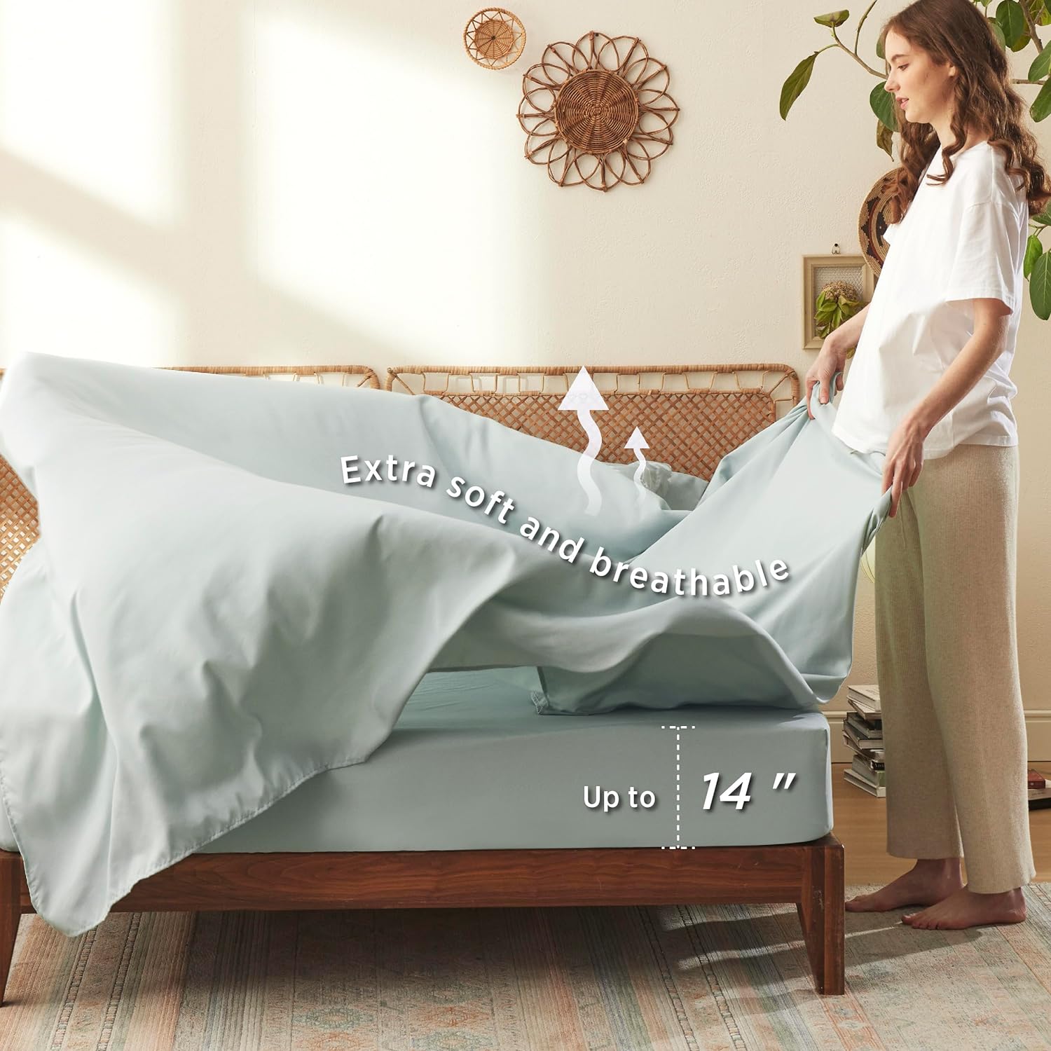 Bedsure Juego de edredón Queen  7 piezas de ropa de cama floral verde salvia en una bolsa con edredón reversible de flores botánicas, sábanas,