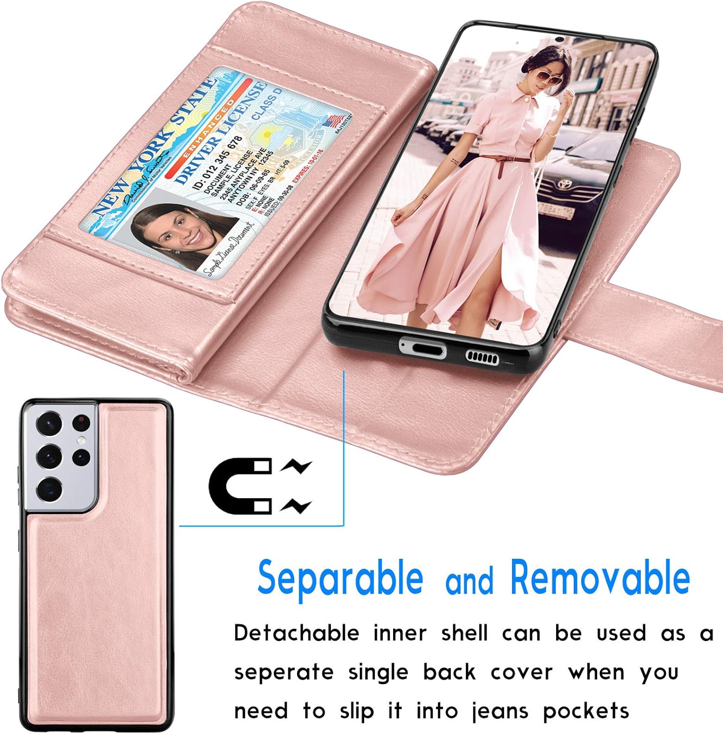 Tekcoo Funda tipo cartera para Galaxy S21 Ultra, piel sintética de lujo, para tarjetas de crédito, con ranuras para tarjetas de crédito, funda