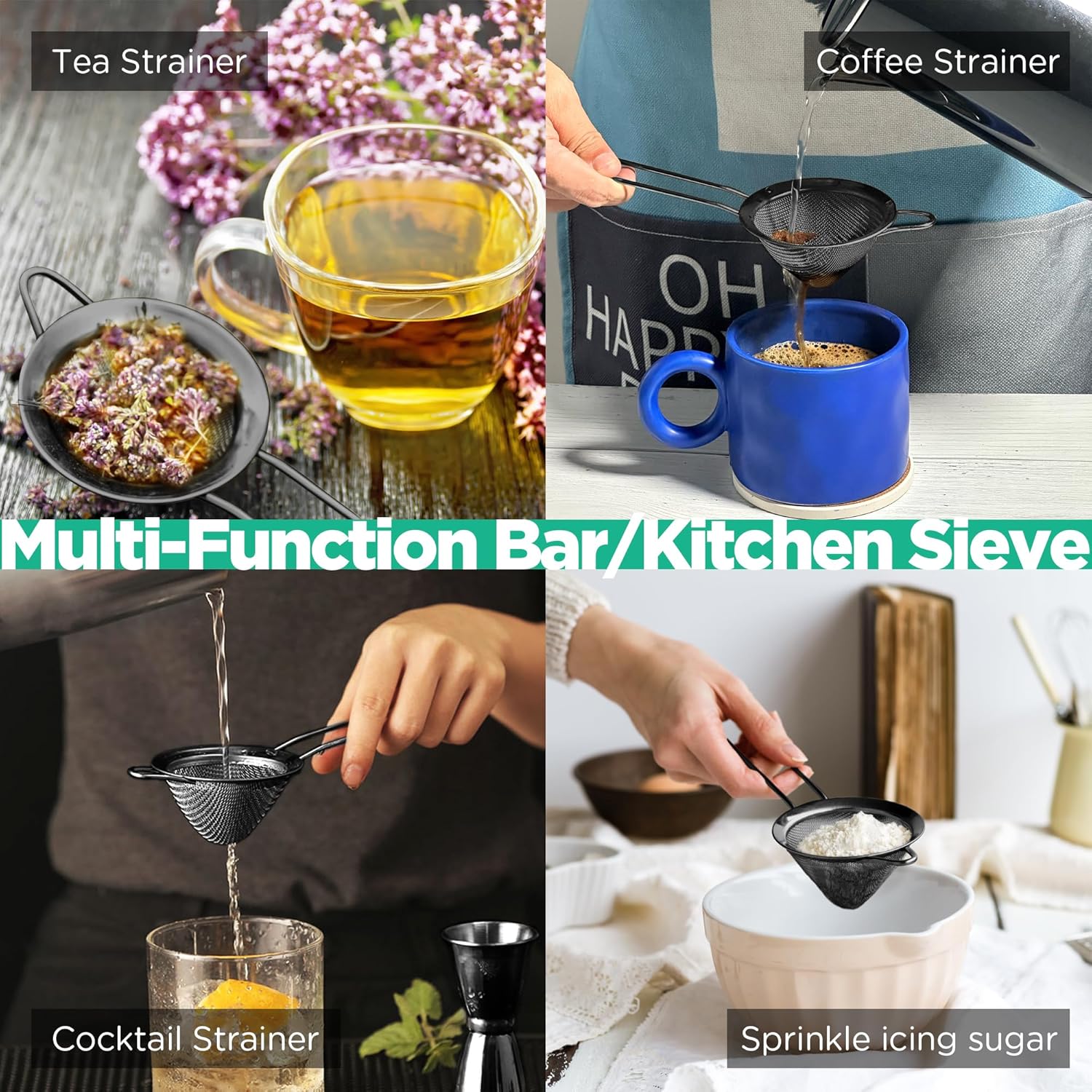 Homestia 2 coladores de malla fina de 3.3 pulgadas para cocina, acero inoxidable 304, tamiz de cóctel, tamices de alimentos, colador líquido para