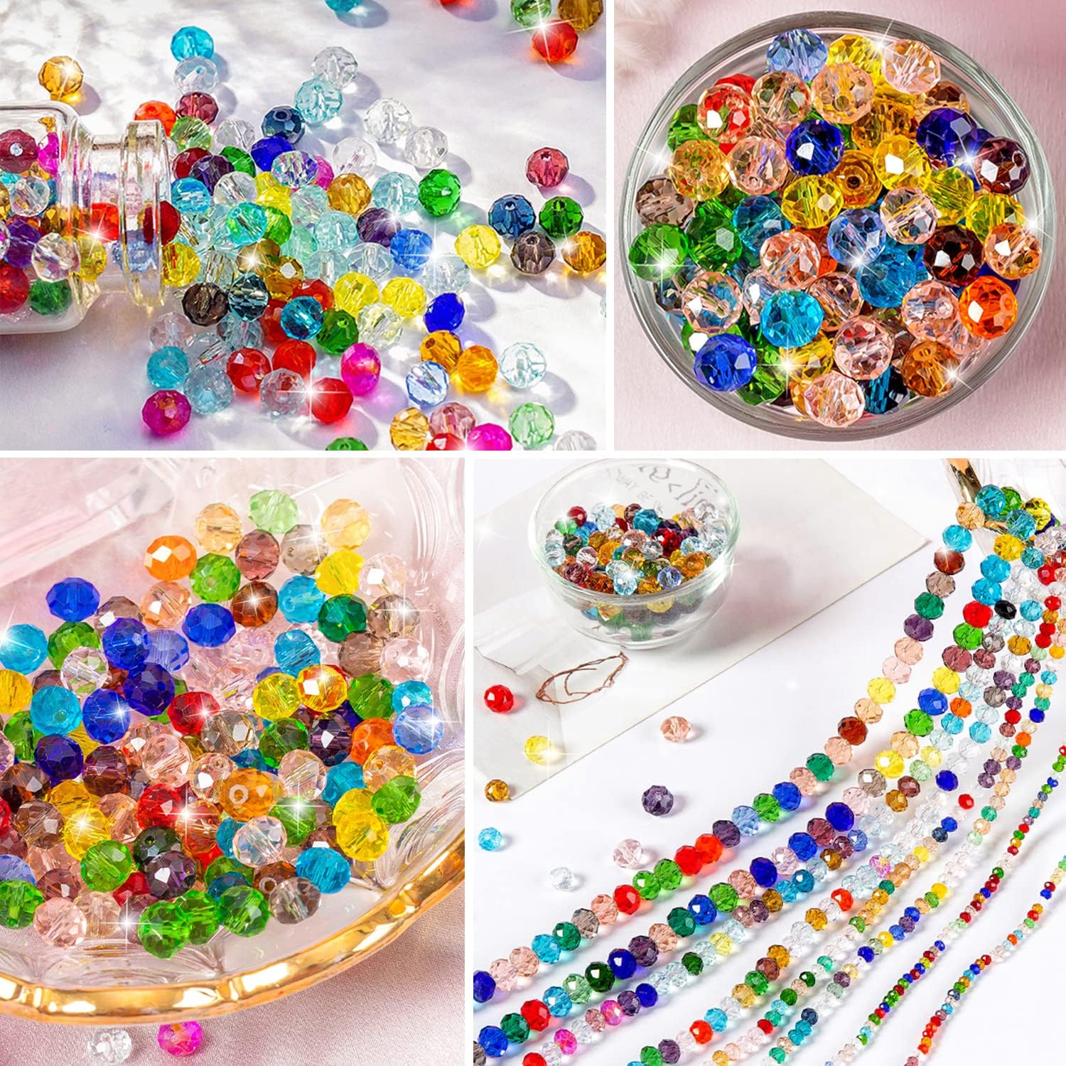MIKIMIQI 750 cuentas de cristal surtidas para hacer joyas, cuentas de cristal de Rondelle facetadas coloridas con caja, cuentas espaciadoras de