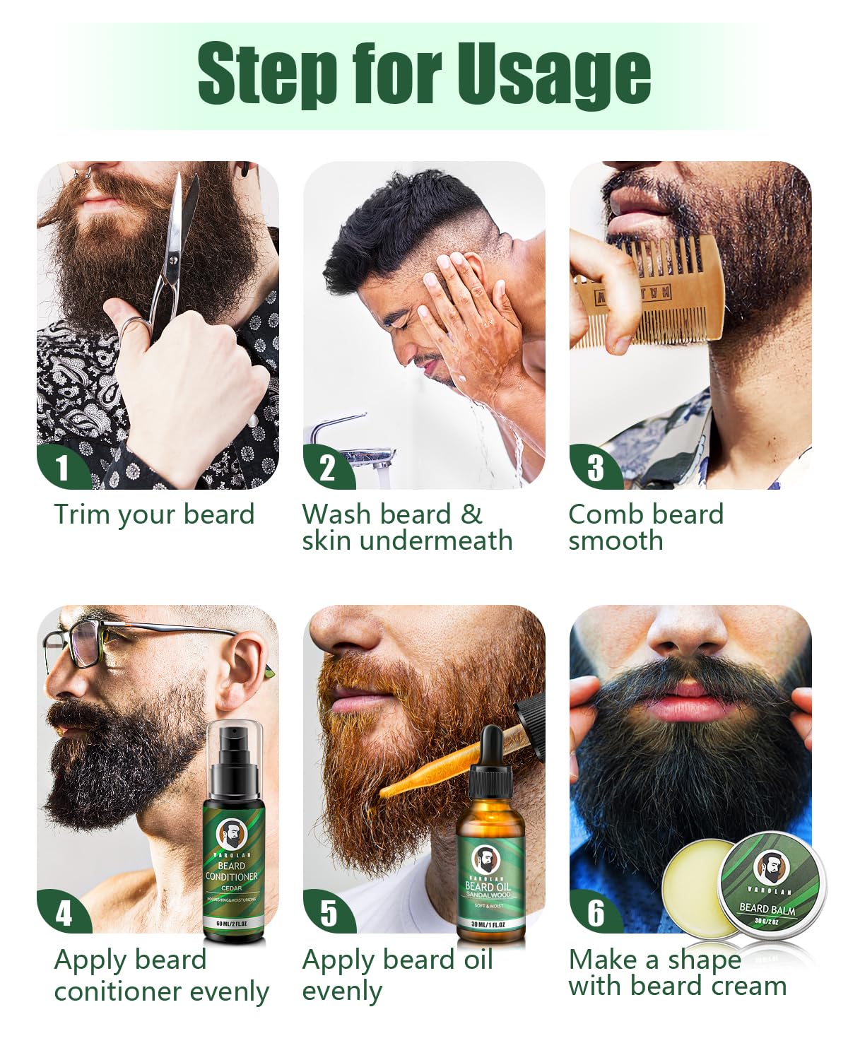Regalos de San Valentín para él, regalos para hombres, kit de cuidado de la barba para hombres con bálsamo de aceite para barba, acondicionador de