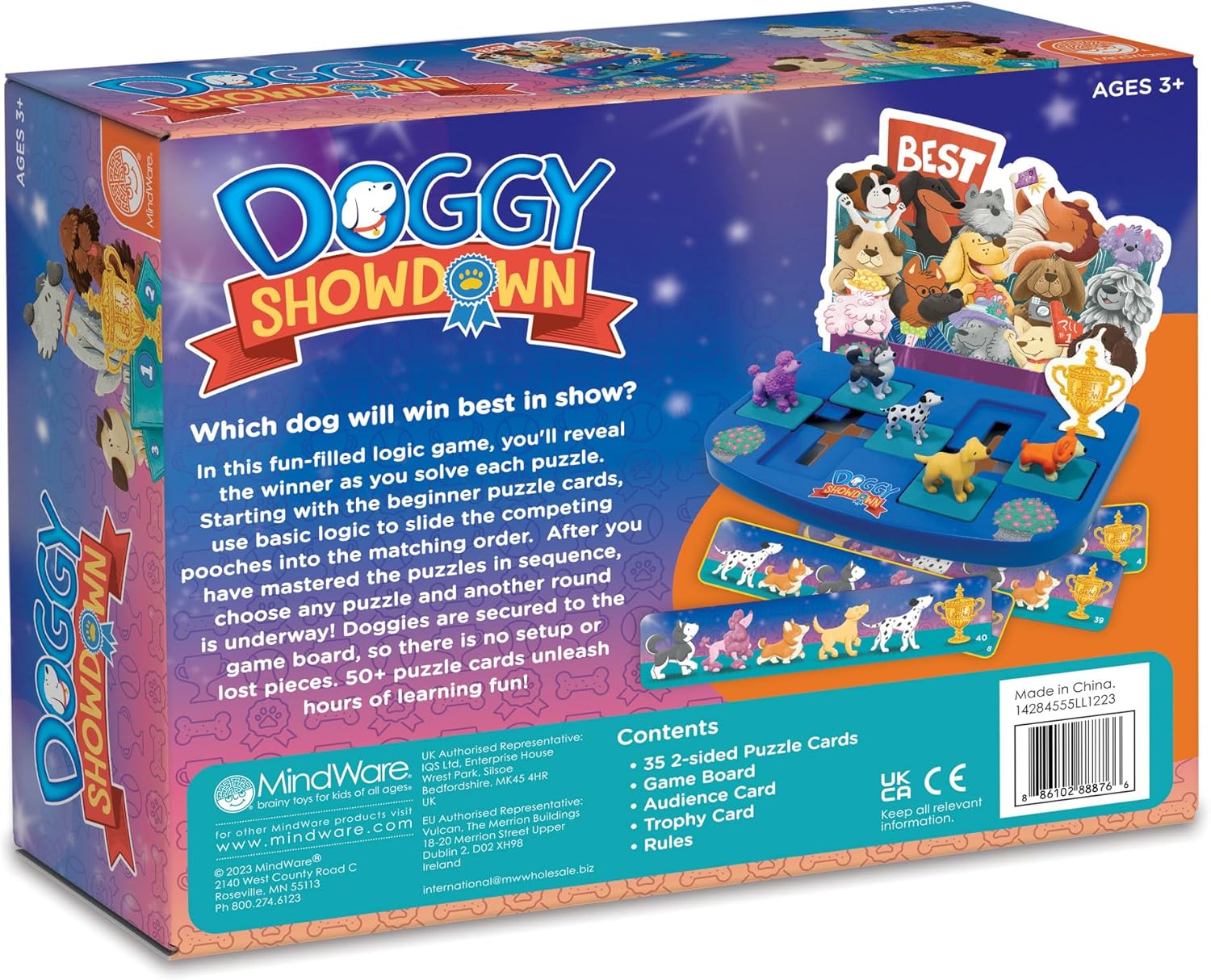 MindWare Juego de lógica de enfrentamiento de perritos, juego de rompecabezas para un jugador, juegos cerebrales portátiles para niños de 3 años en