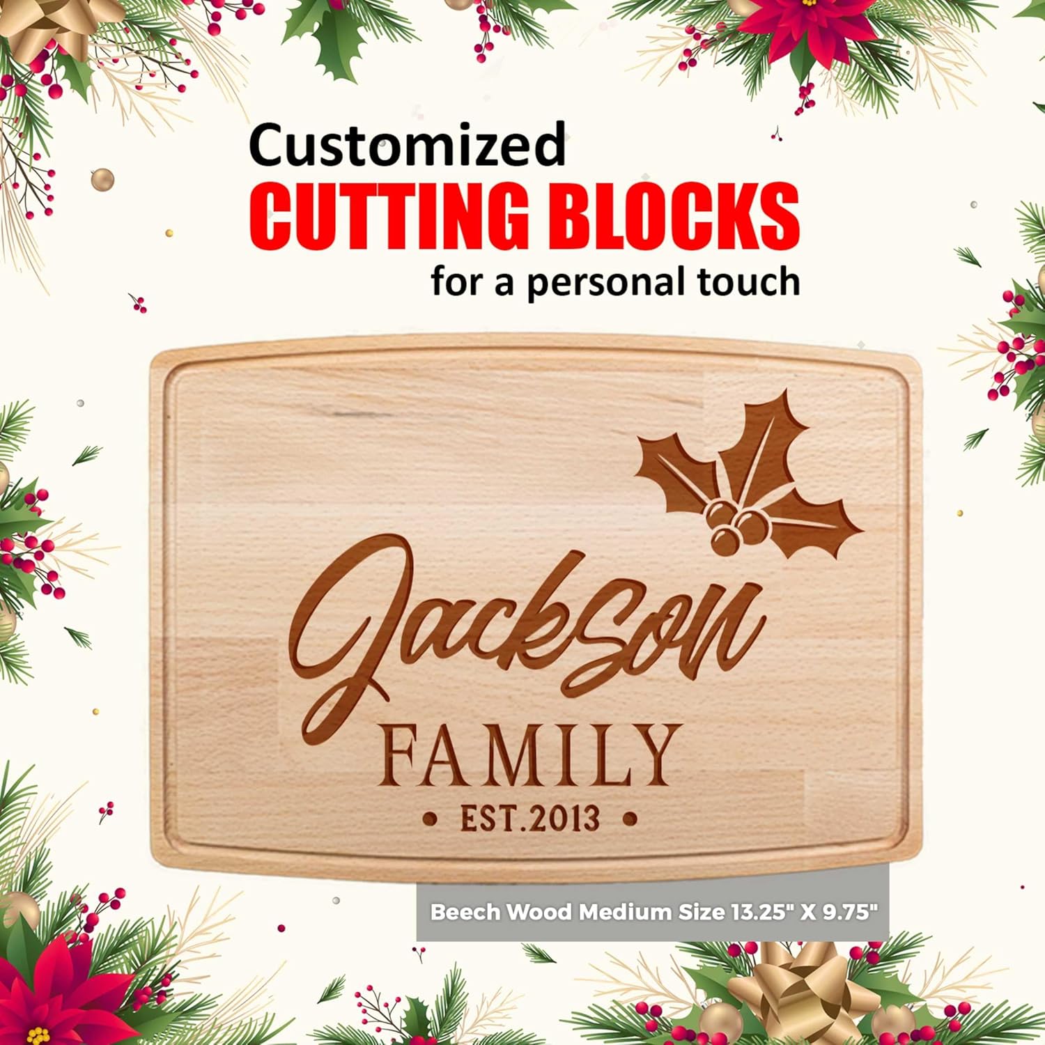 Customized Wood Cutting Boards – Custom Engraved Wooden Chopping Block for Kitchen – Unique Personalized Gift Ideas for Christmas, Thanksgiving, New