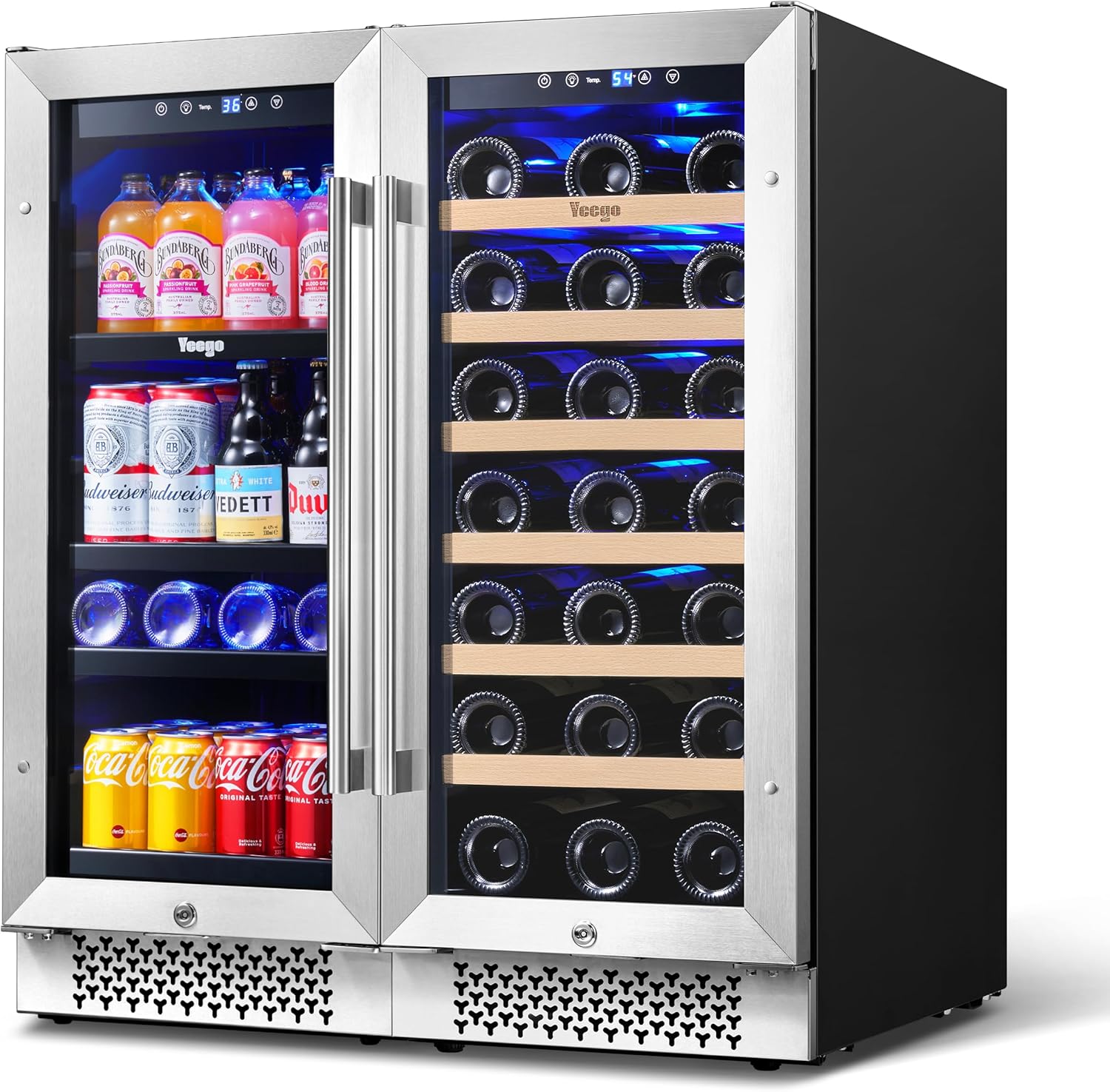 Refrigerador de vino y bebidas de 30 pulgadas y refrigerador de vino y cerveza, dos enfriadores de bebidas de vino de 15 pulgadas debajo del