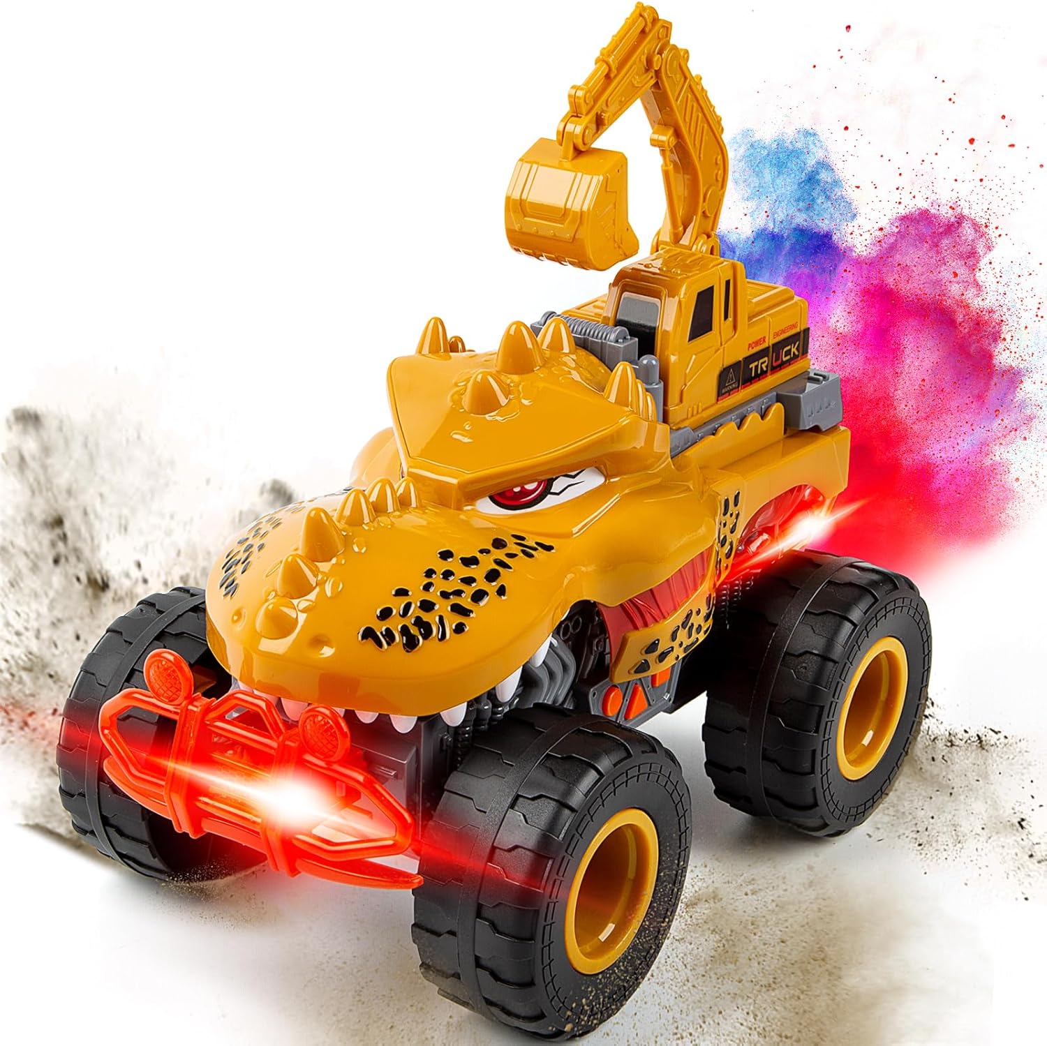 Veslier Juguete de camión monstruo de dinosaurio para niños de 3, 4, 5, 6, 7 años, luces y sonidos, camión de transporte grande para niños