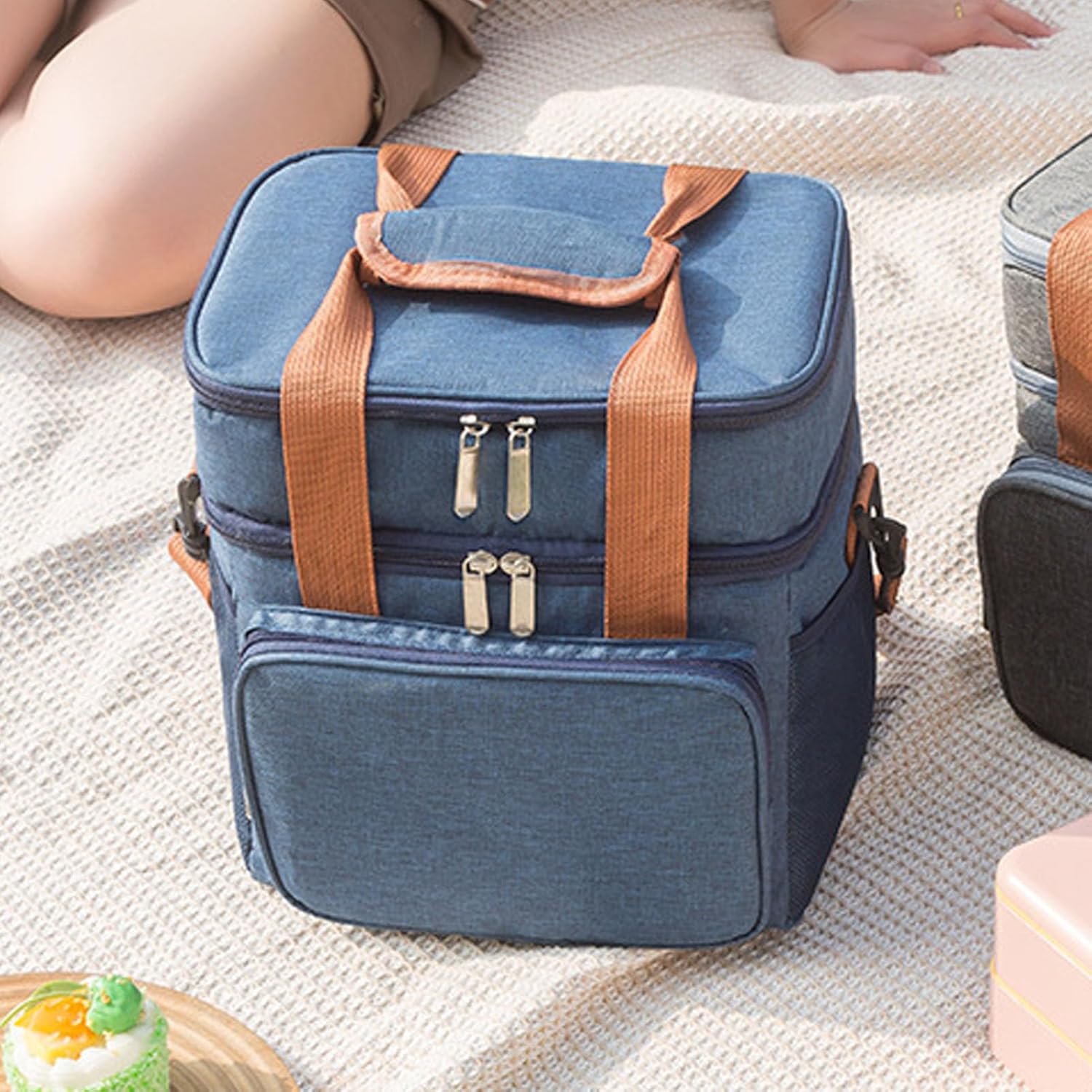 TOPINCN Bolsa de almuerzo a prueba de fugas, bolsa de almuerzo con 2 cubiertas, gran capacidad, impermeable, a prueba de fugas, 2 vías, con