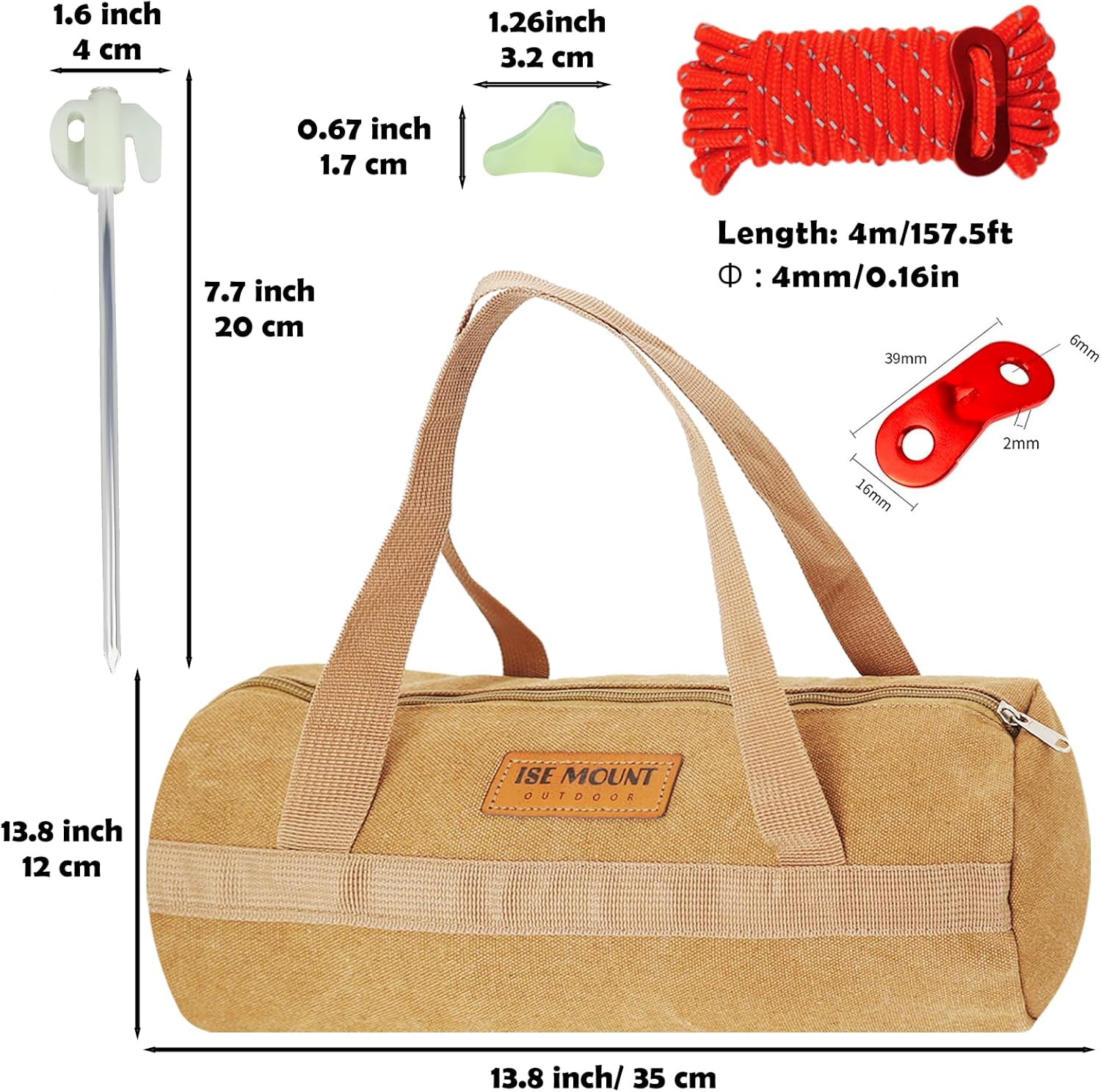 Estacas de tienda que brillan en la oscuridad, 17 accesorios de campamento, incluye estacas de tienda de campaña resistentes de 7.7 pulgadas, bolsa