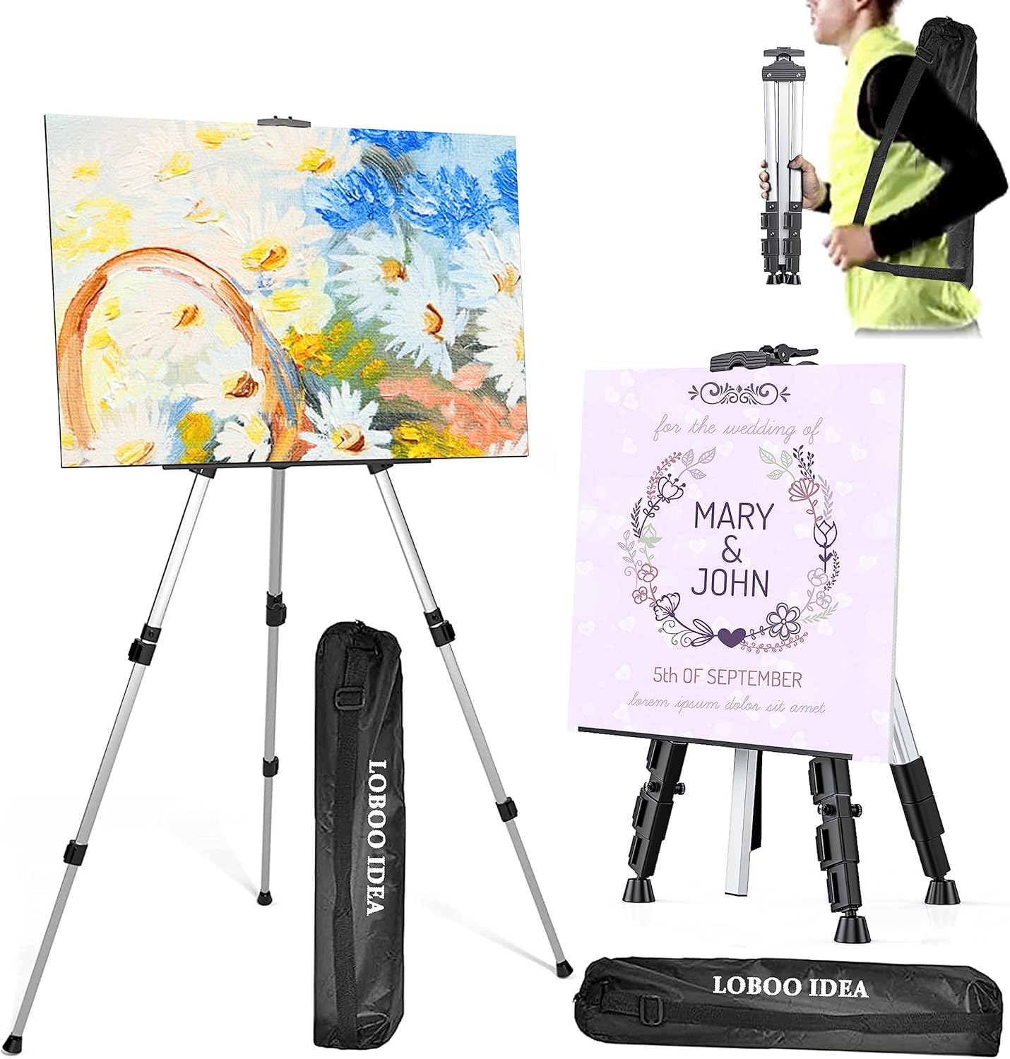 Caballete portátil para artista, caballetes de dibujo artístico para pintar lienzos, letreros de boda y exhibición, caballete de pintura de altura
