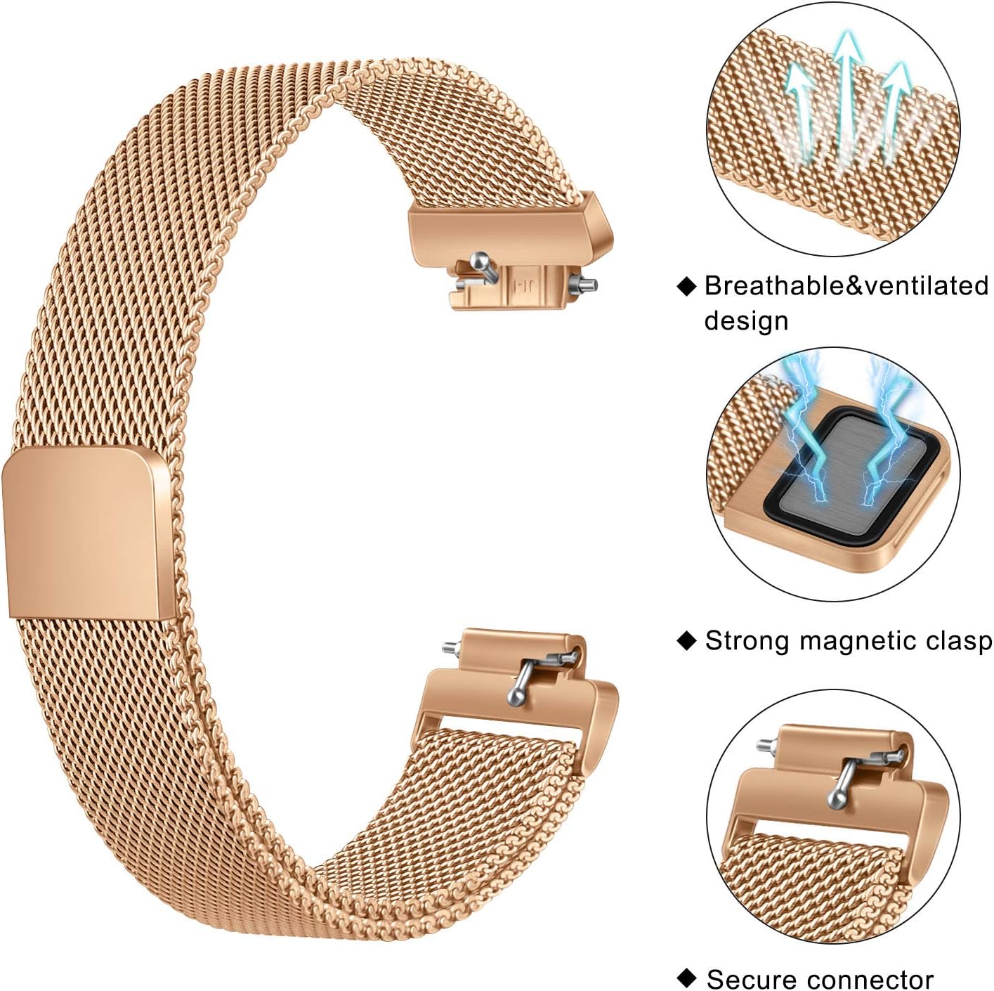 Amzpas Correas compatibles con Fitbit Inspire 2 y Fitbit Inspire HR y Fitbit Inspire y Fitbit Ace 2, correa magnética ajustable de malla de acero