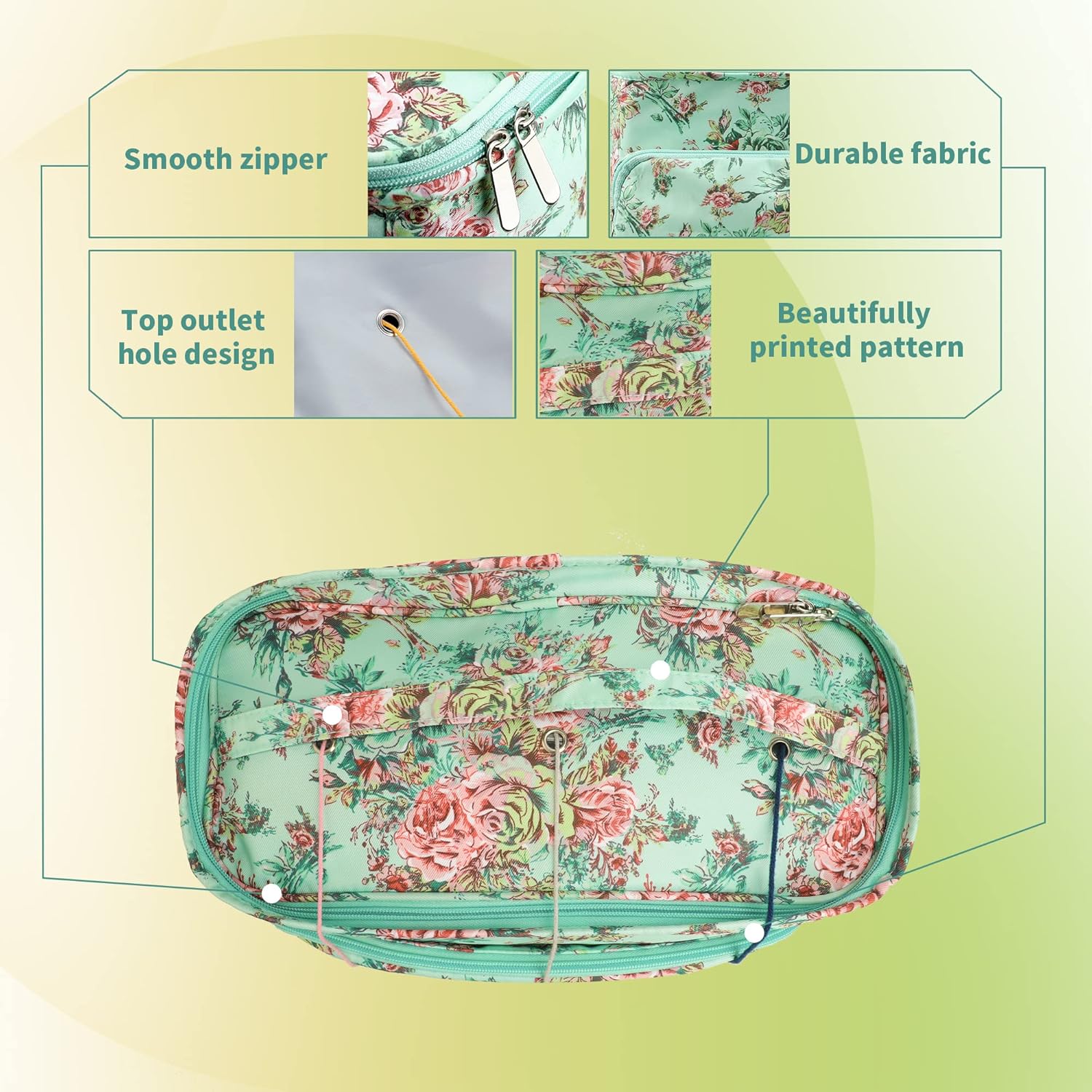Looen – Bolsa para tejer de gran tamaño, organizador para guardar bolas de estambre e hilo con cierre de cremallera y bolsillo para agujas y