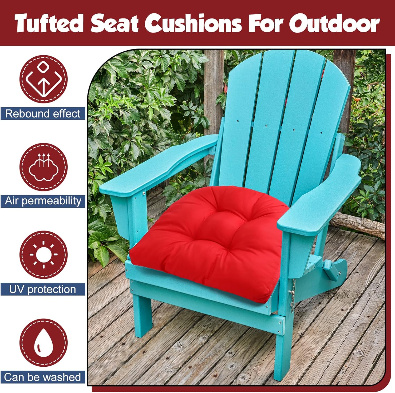 Barydat 4 cojines para sillas de exterior de 18.9 x 18.9 pulgadas, cojines para muebles de patio, cojín de asiento con esquinas redondas para silla