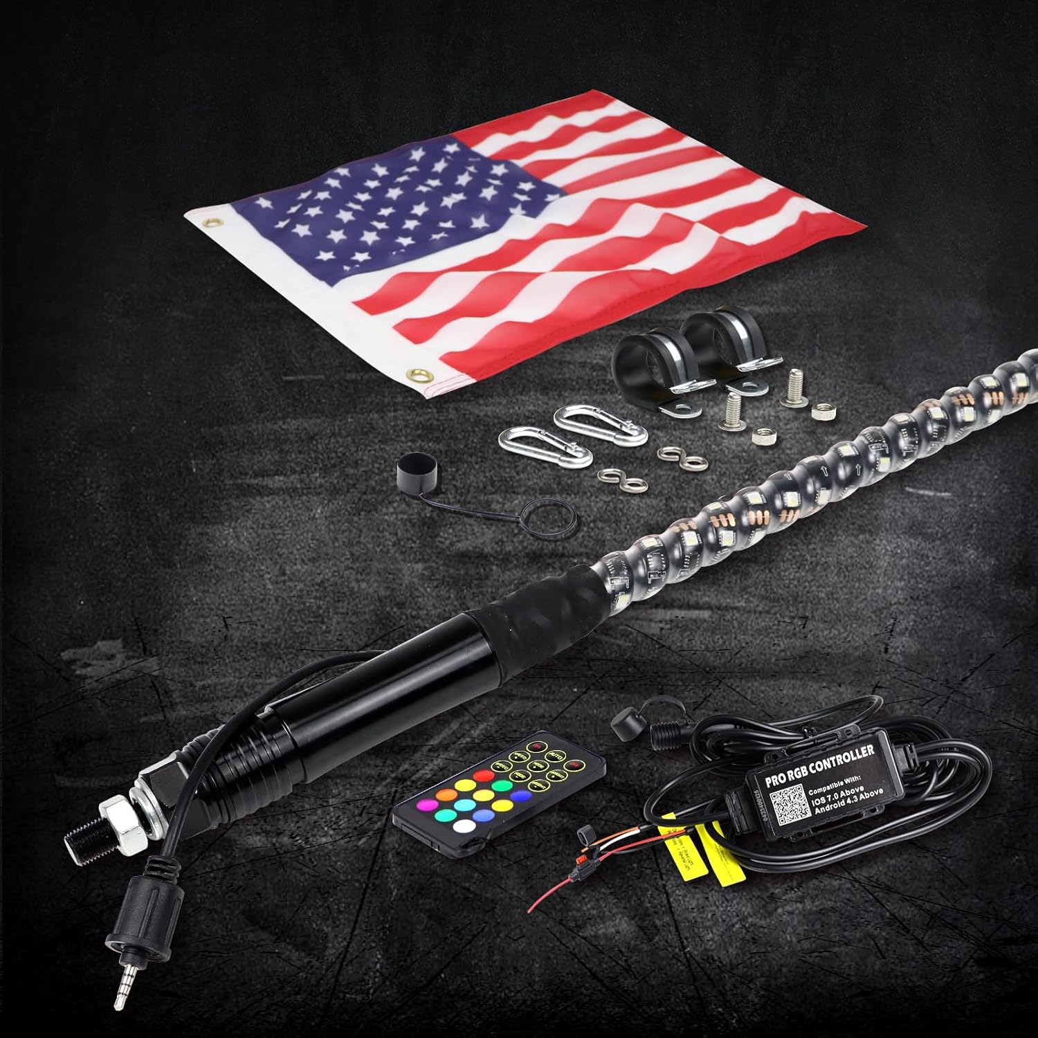 1 luz LED RGBW de 2 pies, color de ensueño + color blanco puro, control remoto RF, látigos iluminados para Can-Am ATV UTV RZR Polaris Offroad Truck