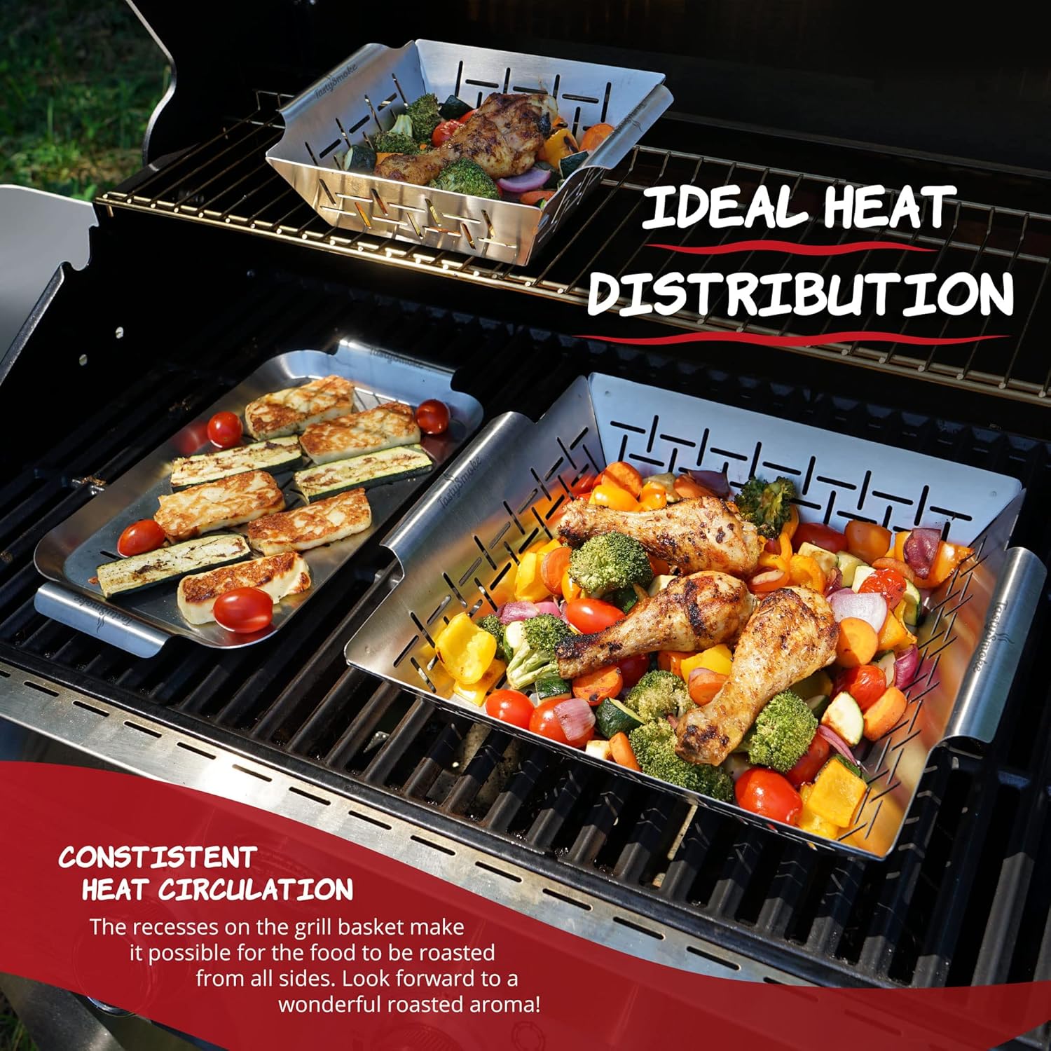 TastySmoke Cesta de parrilla de acero inoxidable de alta calidad que se puede utilizar como cesta de verduras, cesta de parrilla de pescado y