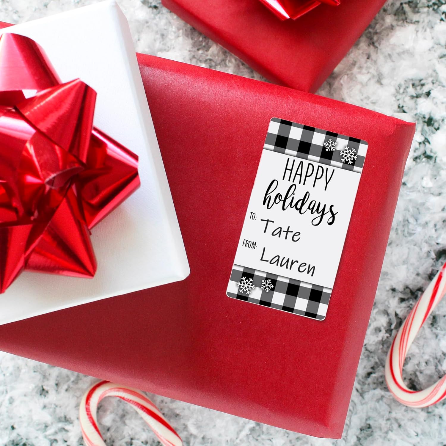 Etiquetas adhesivas de regalo de Navidad a cuadros en blanco y negro  75 etiquetas  Etiquetas de papel de regalo a cuadros  Calcomanías