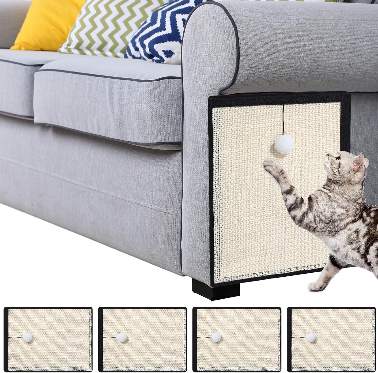 Timgle 4 piezas de alfombrillas rascadoras para gatos, protector de muebles de sisal para gatos, protector de sofá para gatos, protege el sofá,