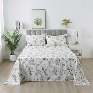 Lemfux Juego de sábanas de 100 % algodón con diseño floral de granja tamaño individual XL, sábana encimera estética de flores amarillas, rosas y Lemfux Juego de sábanas de 100 % algodón con diseño floral de granja tamaño individual XL, sábana encimera estética de flores amarillas, rosas y