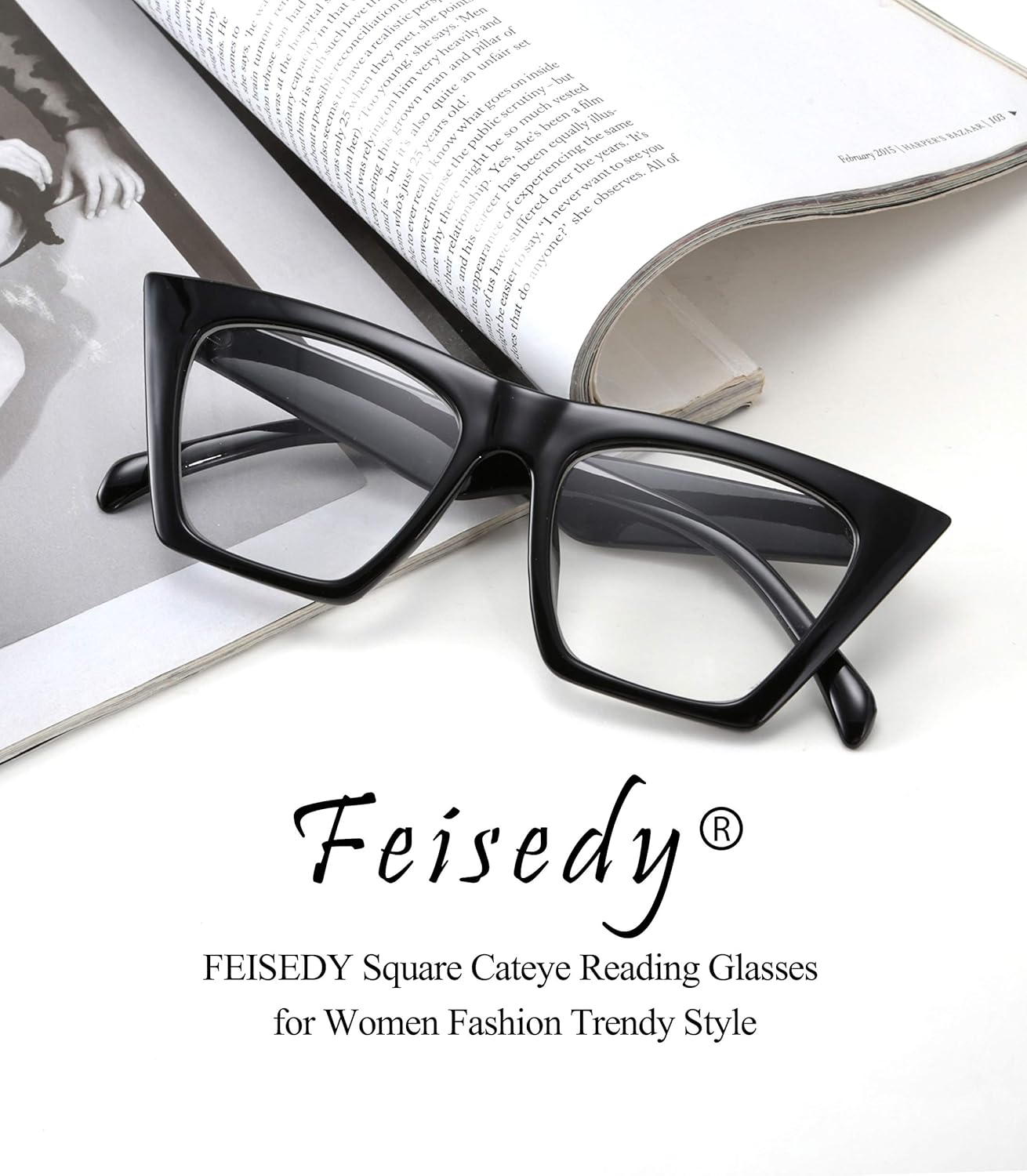 FEISEDY Gafas cuadradas de lectura de ojo de gato con bloqueo de luz azul para mujer, lector de ojo de gato, antirreflejo, fatiga ocular digital
