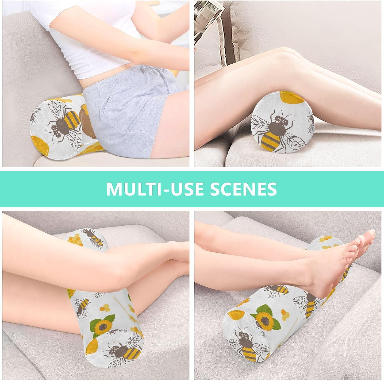 Honeycombs Sweet Round Cervical Roll Bolster Pillow Decorativo Cuello Roll Funda de Almohada Pequeña Almohada Redonda Cojín para Rodilla