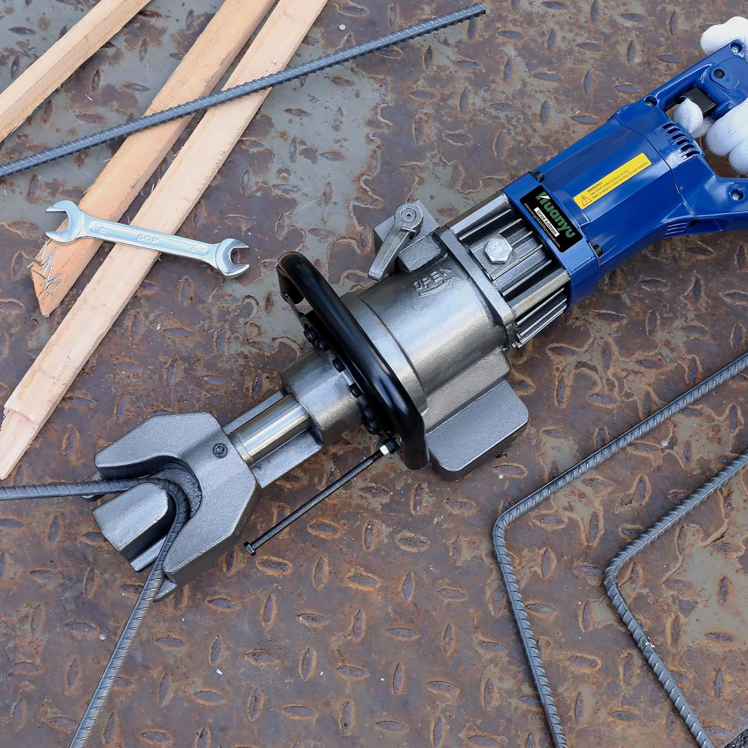 Huanyu Dobladora de barras de refuerzo eléctrica 900W Máquina dobladora de barras de refuerzo hidráulica 58 pulgadas #5 0.630 in Rebar dentro de 5s
