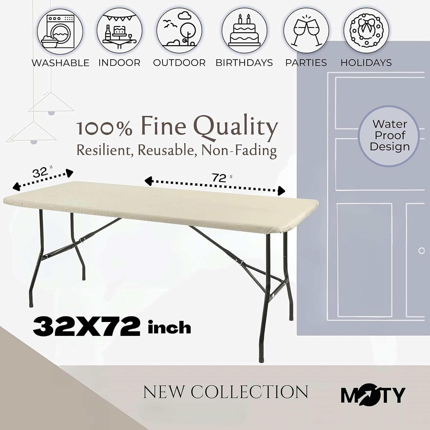 Mantel rectangular ajustable para mesas de 6 pies mantel elástico reutilizable pmesas plegables de banquete tela lavable 100% de poliéster con