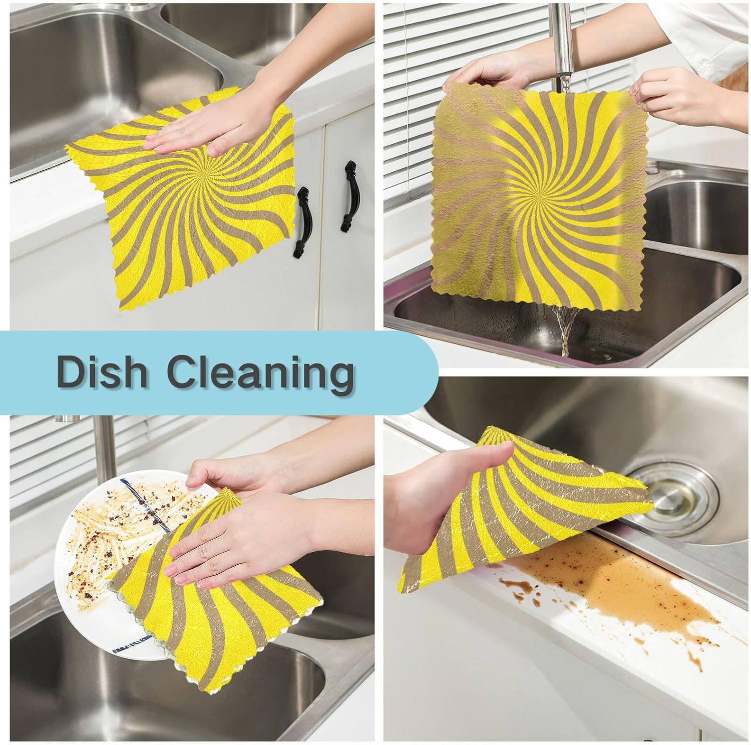 FRODOTGV Twirl Swirl Yellow 6 Pack Quick Dry Kitchen Towels and Dishcloths Sets Decor Quality Flour Sack Kitchen Towels for Bathroom Table