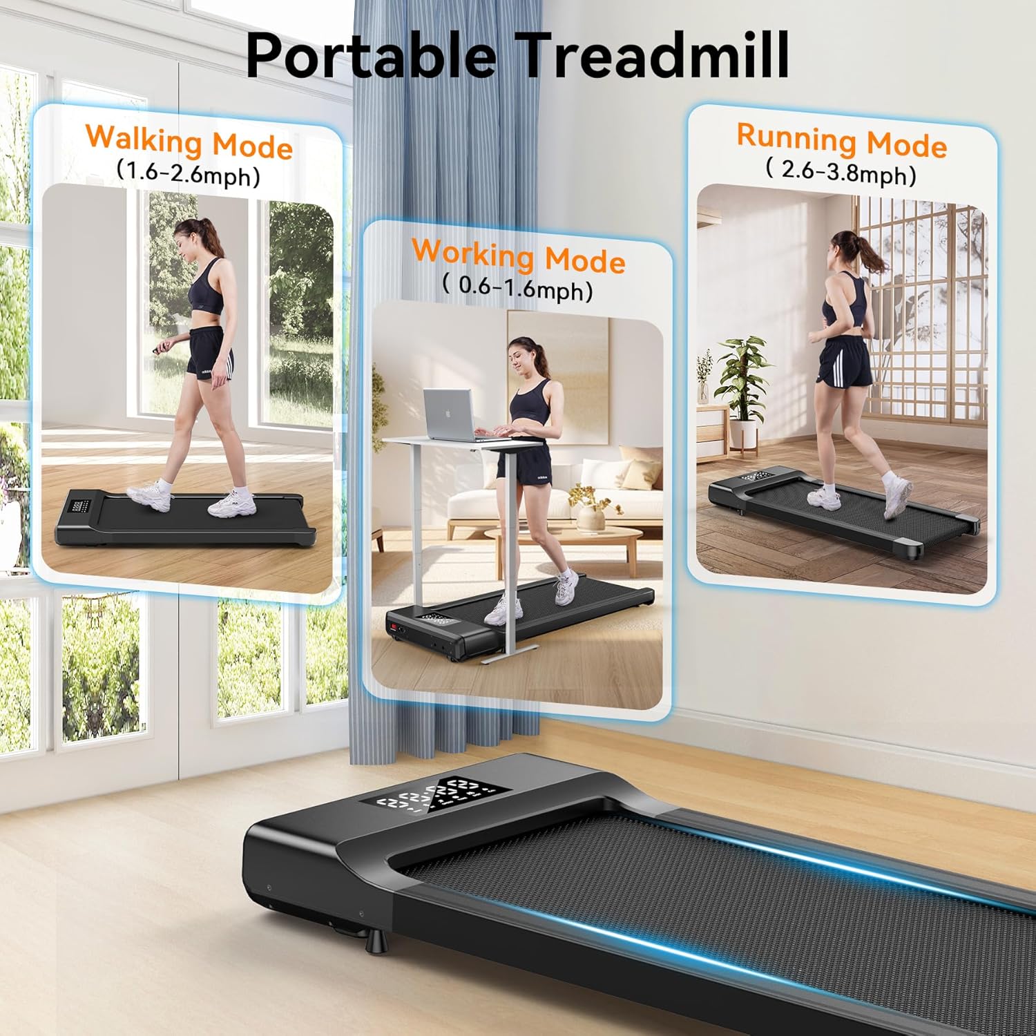 SupeRun Almohadilla inteligente para caminar, caminadora 2 en 1 para debajo del escritorio para el hogar con control remoto o pantalla LED de