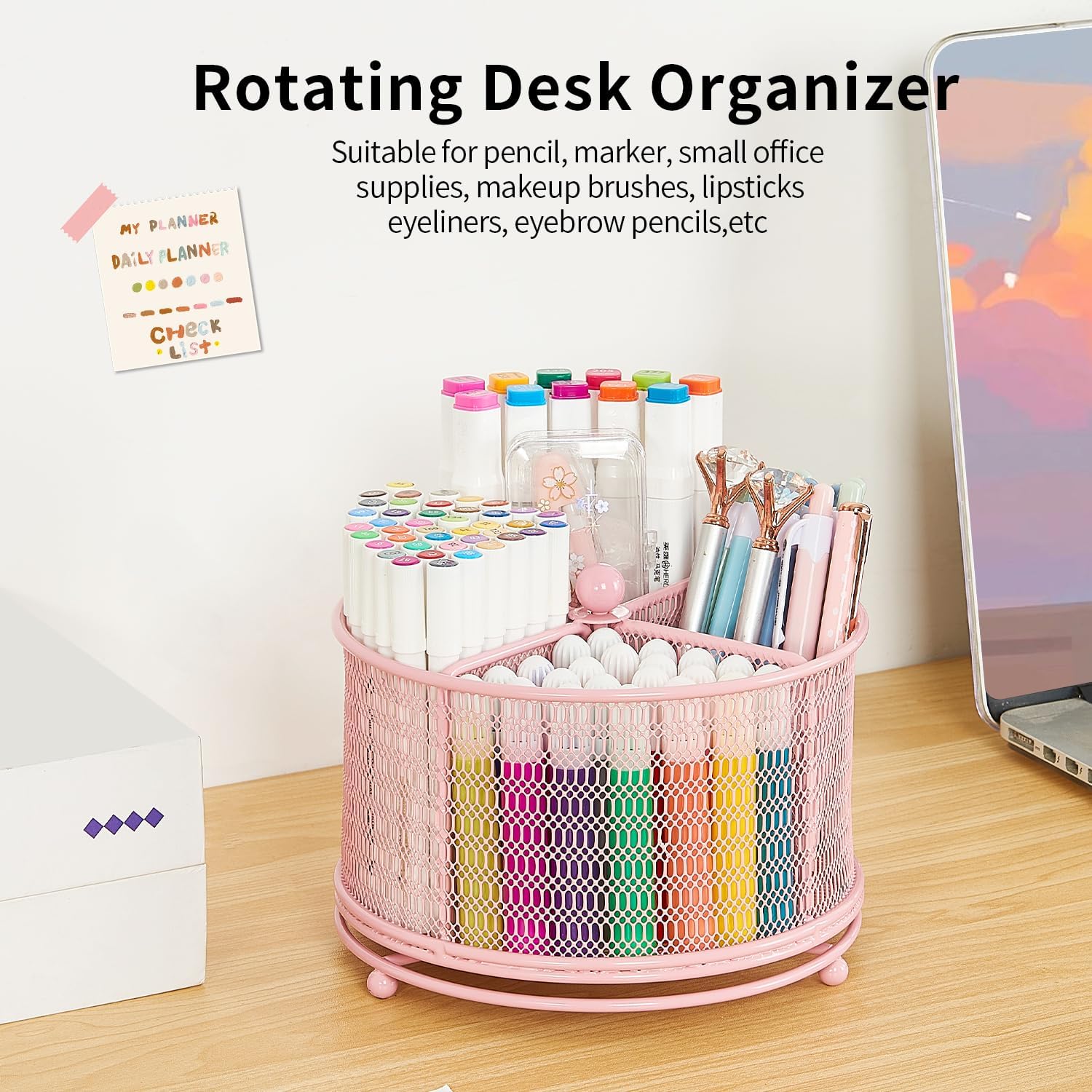 Portalápices giratorio de 360 grados, organizadores de escritorio y accesorios de almacenamiento de suministros de arte, soporte para bolígrafos