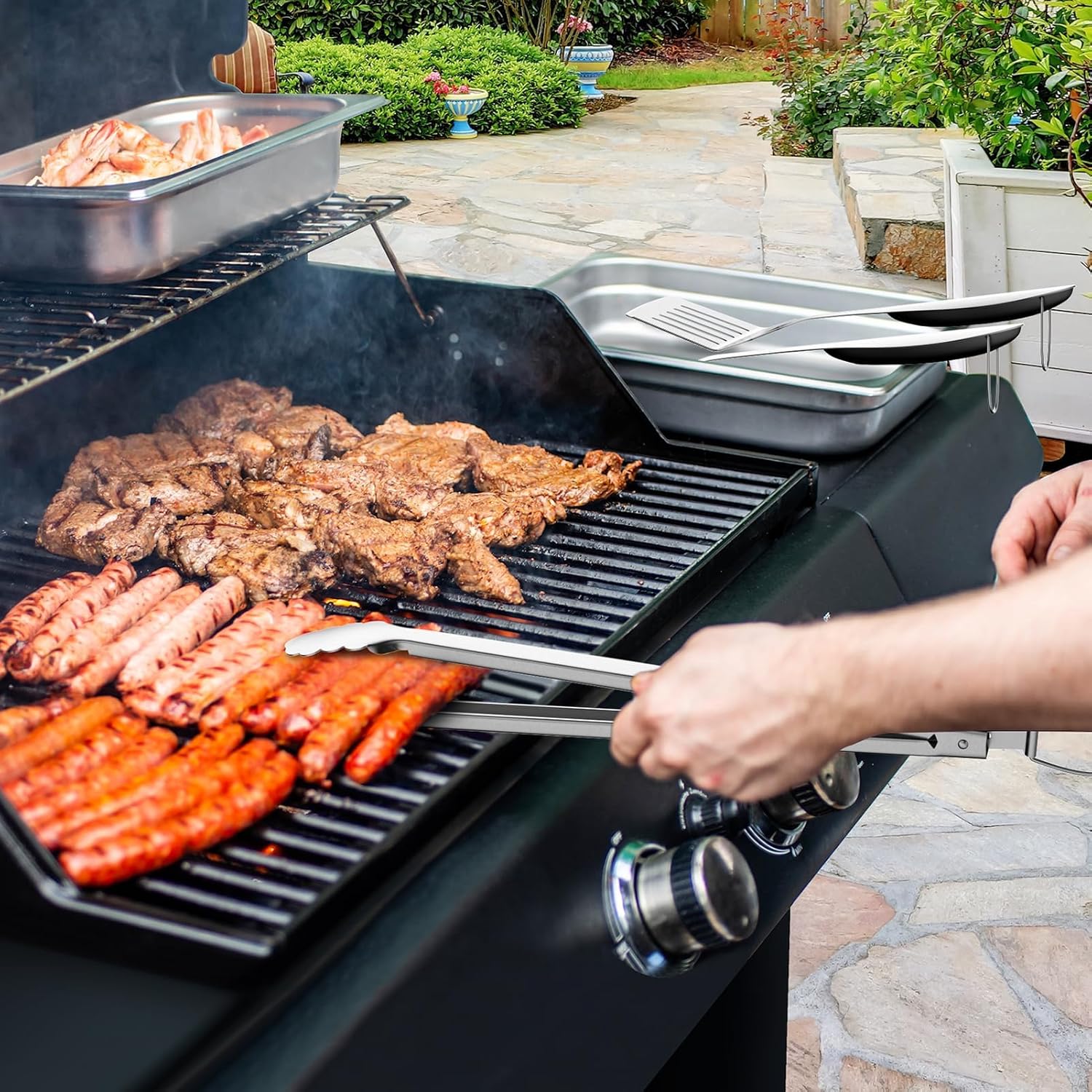 SHINESTAR Paquete de 20 bandejas de grasa desechables de papel de aluminio para Weber, viene con juego de herramientas de parrilla resistentes,