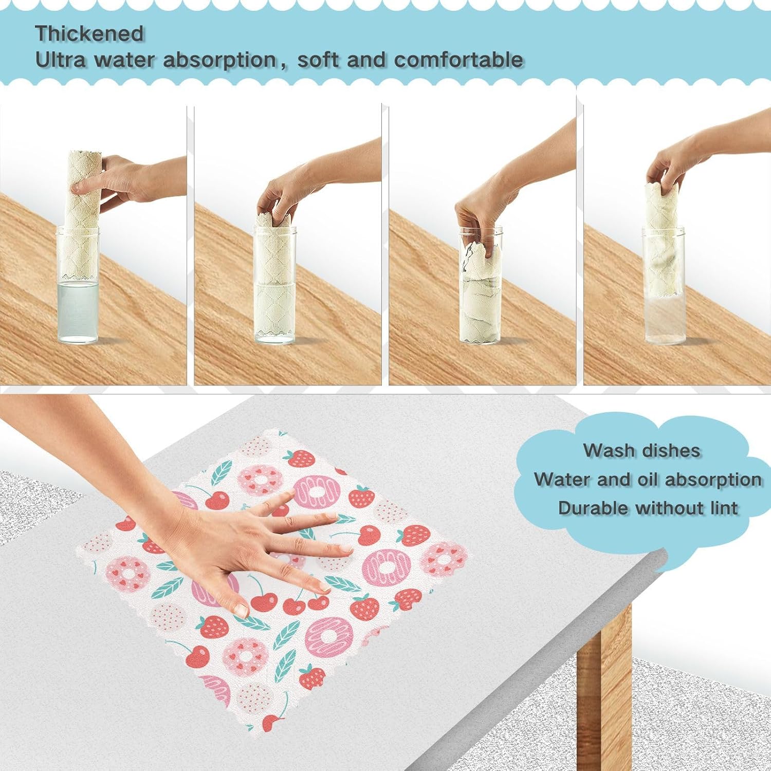 Red Pink Donut Cherry Soft Decor Microfiber Dish Towels Absorbent 6 Pack Microfiber Drying Towel Kitchen for Restaurant Coffee