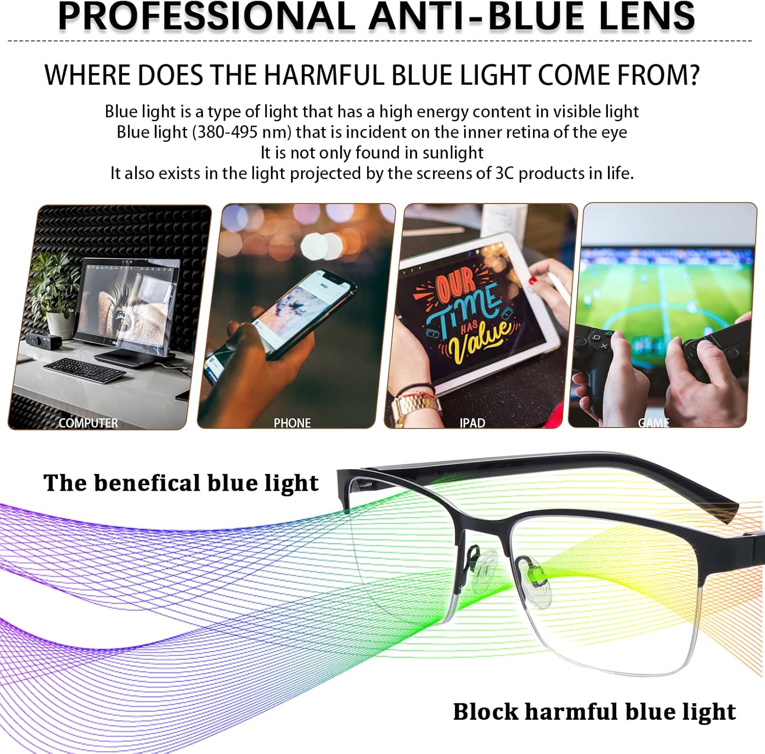 MAEOWN Gafas de lectura multifocales progresivas para hombre, bloqueo de luz azul, bisagra de resorte, lentes para computadora, marco de medio metal
