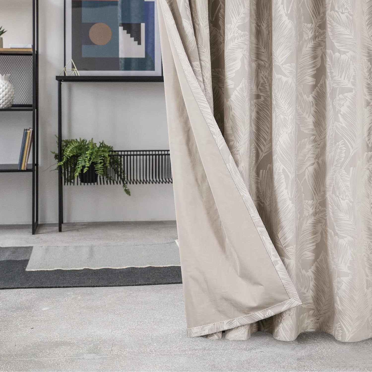 always4u Cortinas de terciopelo en relieve, hojas de plátano, cortinas florales de terciopelo para sala de estar, dormitorio, 2 paneles, beige, 52 x