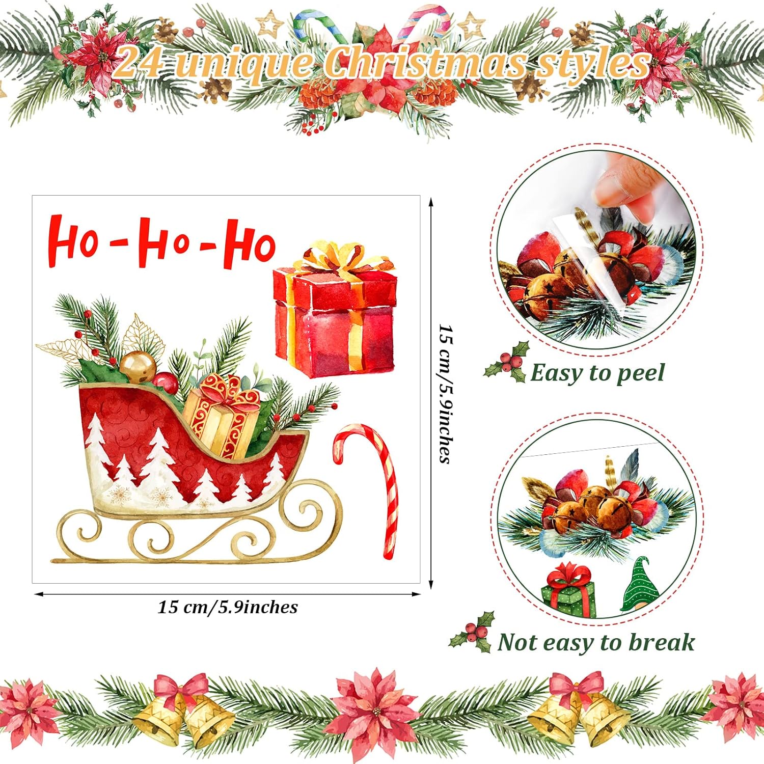 86 piezas24 hojas de transferencia de Navidad clásica de Papá Noel para muebles, calcomanías florales para álbumes de recortes, calcomanías de