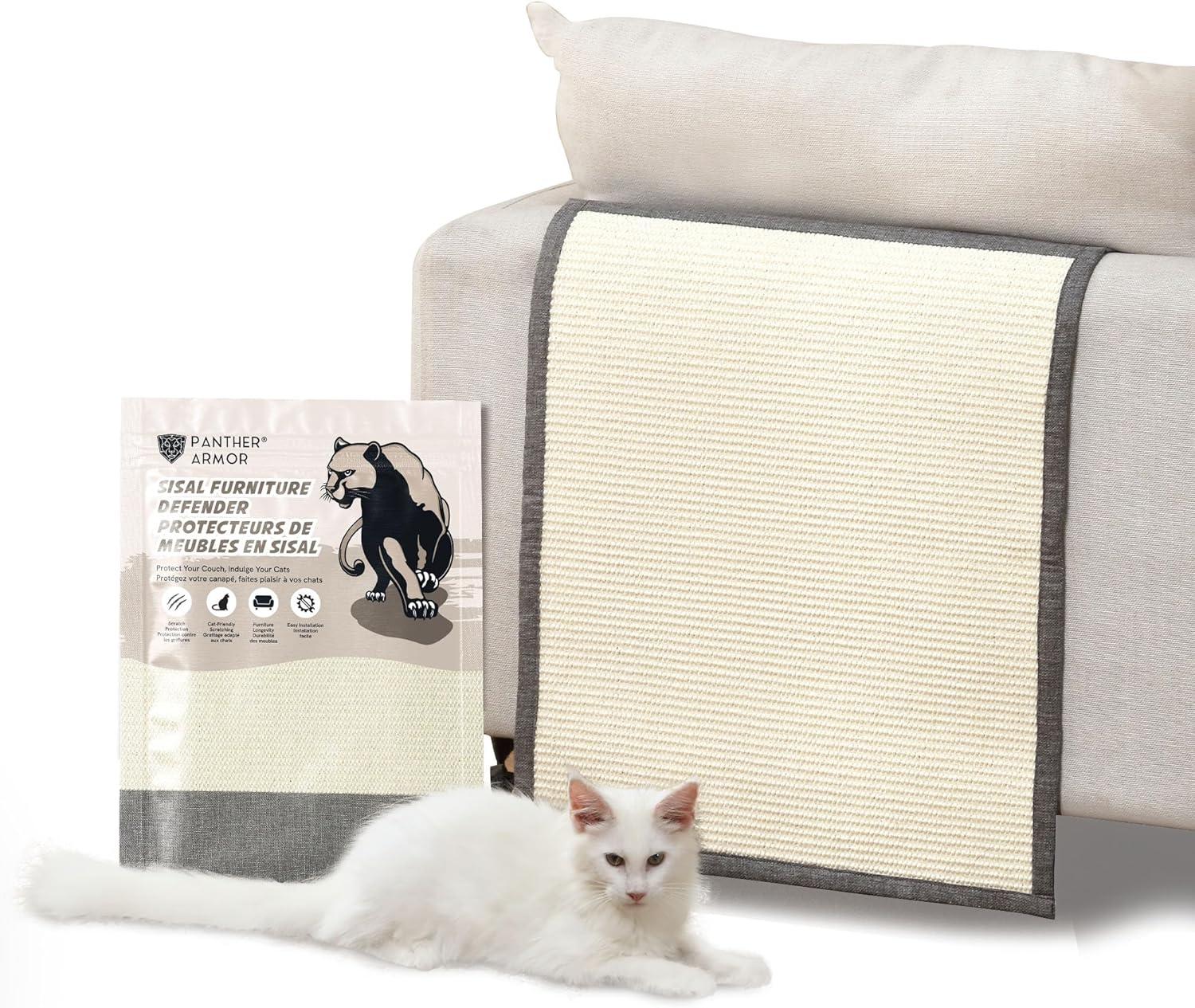 Panther Armor Protector de muebles de sisal, rascador de sisal para gatos respaldo gris Protector de muebles antiarañazos para gatos, almohadillas