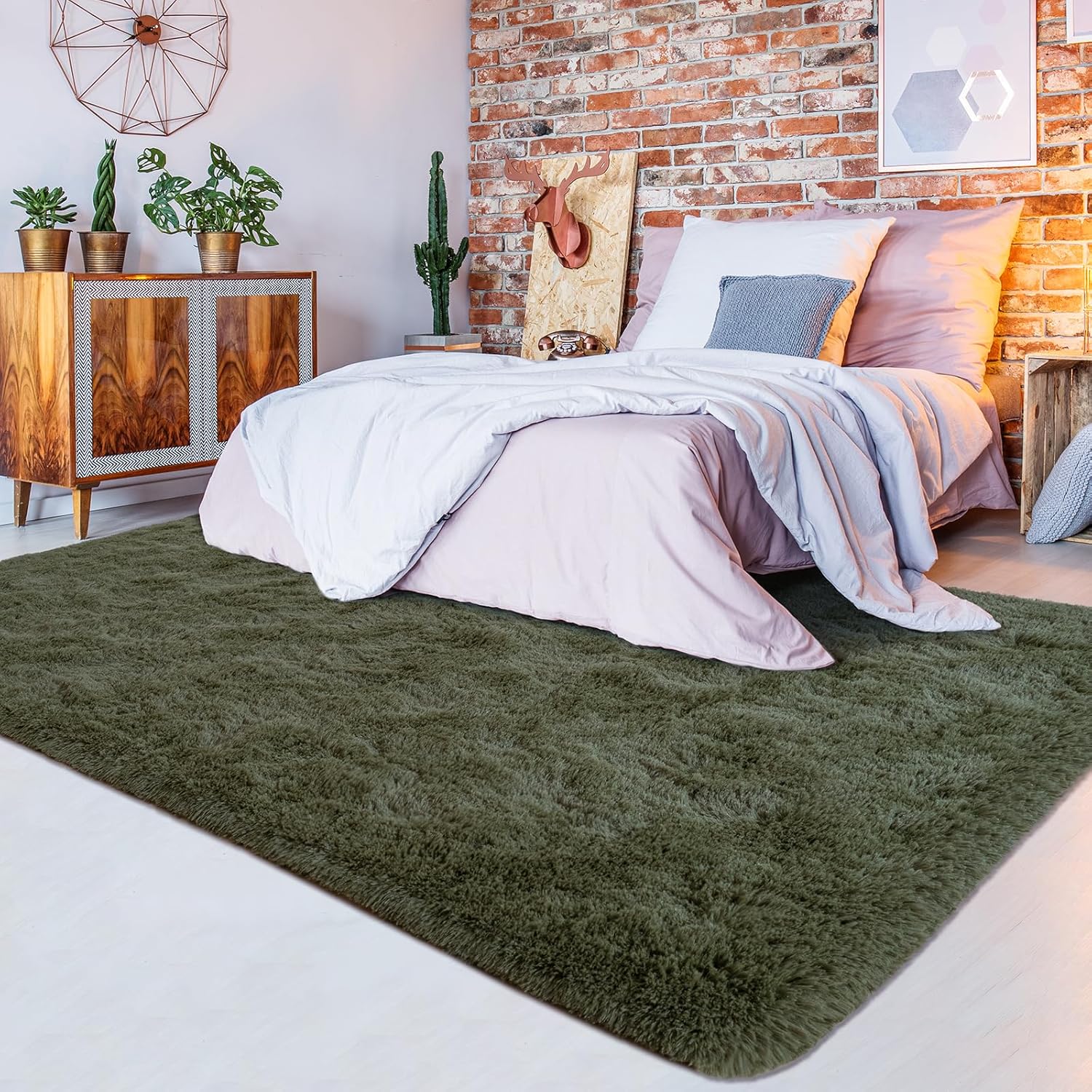 Alfombra suave de pelo largo para sala de estar, alfombras esponjosas de 6 x 9 pies con parte inferior antideslizante para dormitorio, mesita de