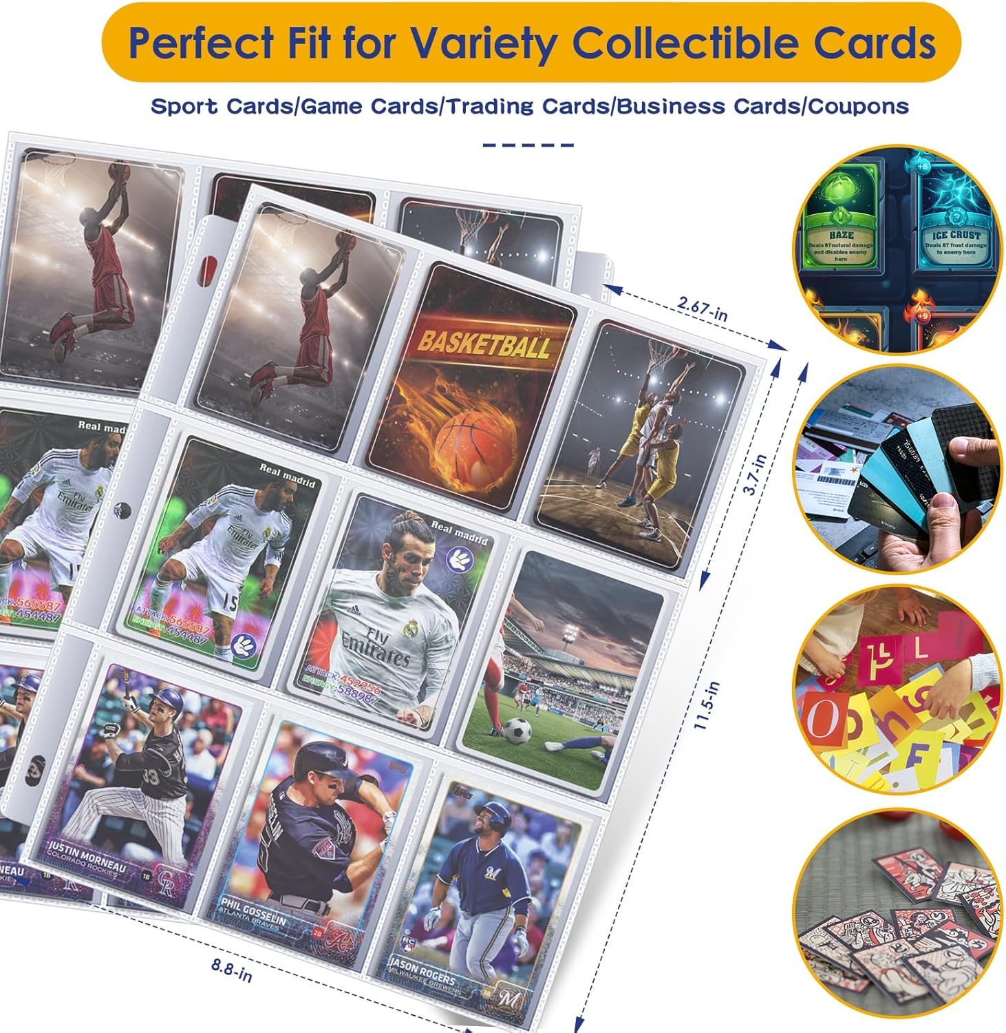 Carpeta de tarjetas intercambiables, carpeta de tarjetas de béisbol de piel sintética con 900 bolsillos laterales de carga, carpeta de tarjetas con