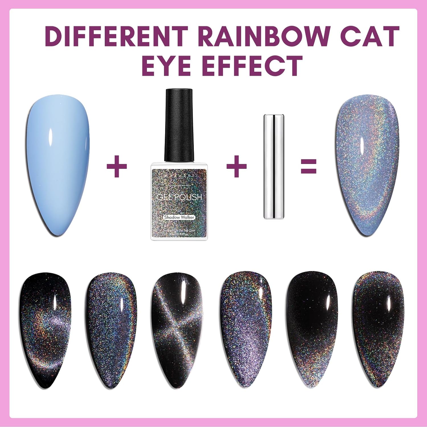 Makartt Lámpara de uñas LED UV, mini luz UV para uñas de gel, paquete con gel universal de ojo de gato arco iris, esmalte NALI de 0.3 fl oz (0.3 fl