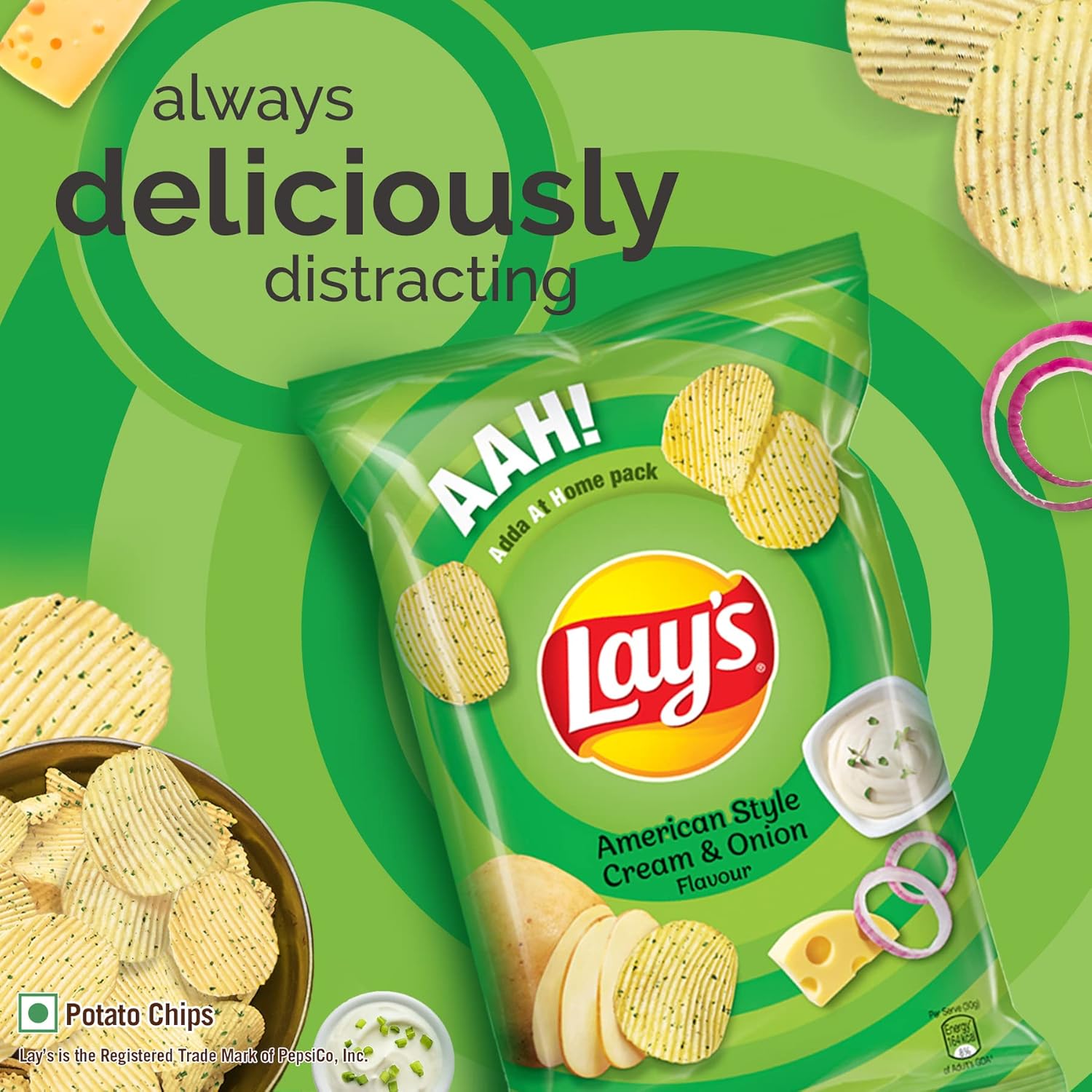 Lay’s Lays American Style Crema y Cebolla Sabor, 1.83 oz, India