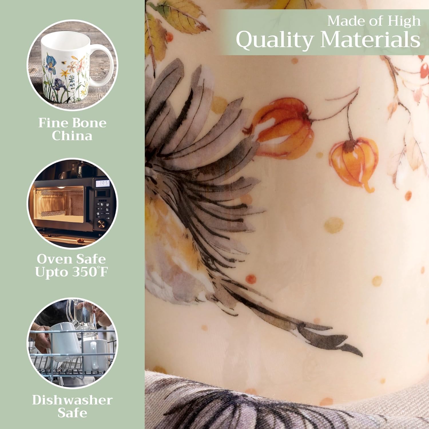 Maison d’ Hermine – Taza de café de porcelana fina Kelim con asa para bebidas calientes, café, capuchino, café con leche, cacao, té, perfecta para