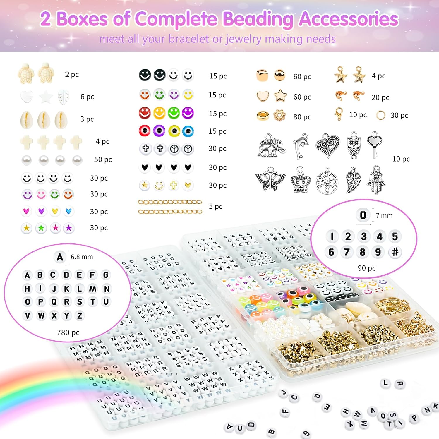 Gionlion Kit completo de fabricación de pulseras de la amistad, 72 colores de cuentas de arcilla preppy A-Z, cuentas de números y dijes, kit