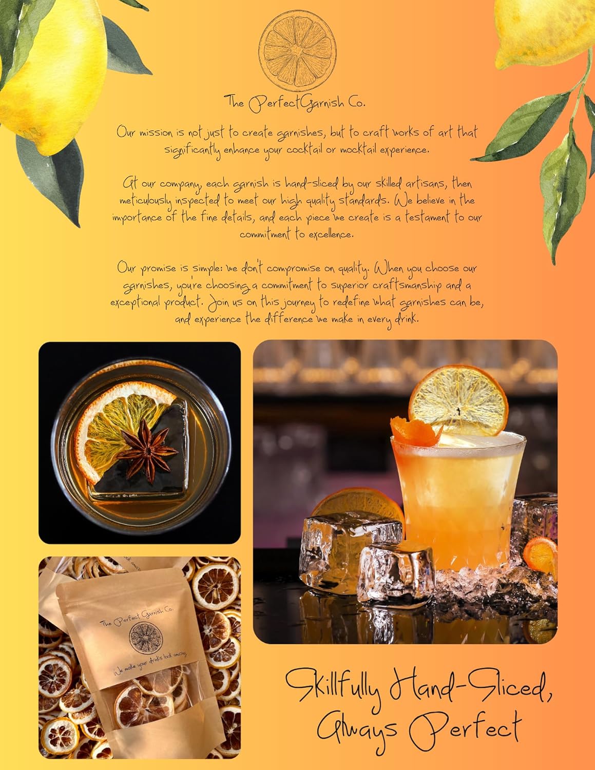 The Perfect Garnish Co. Rebanadas de limón deshidratadas prémium – 40 rebanadas – Fruta natural