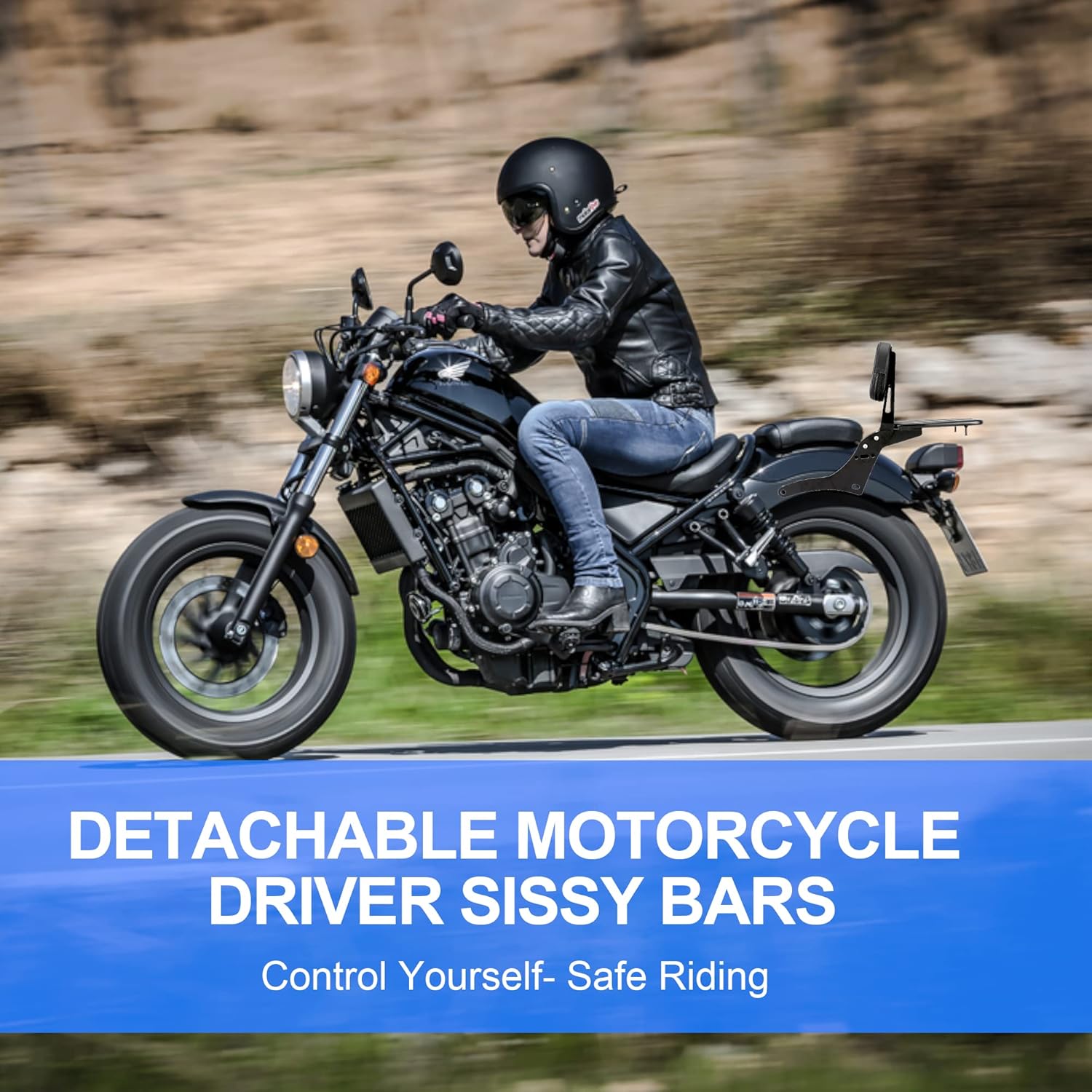 Barra desmontable para motocicleta con almohadilla para asiento trasero del pasajero + soporte para respaldo trasero, portaequipajes compatible con