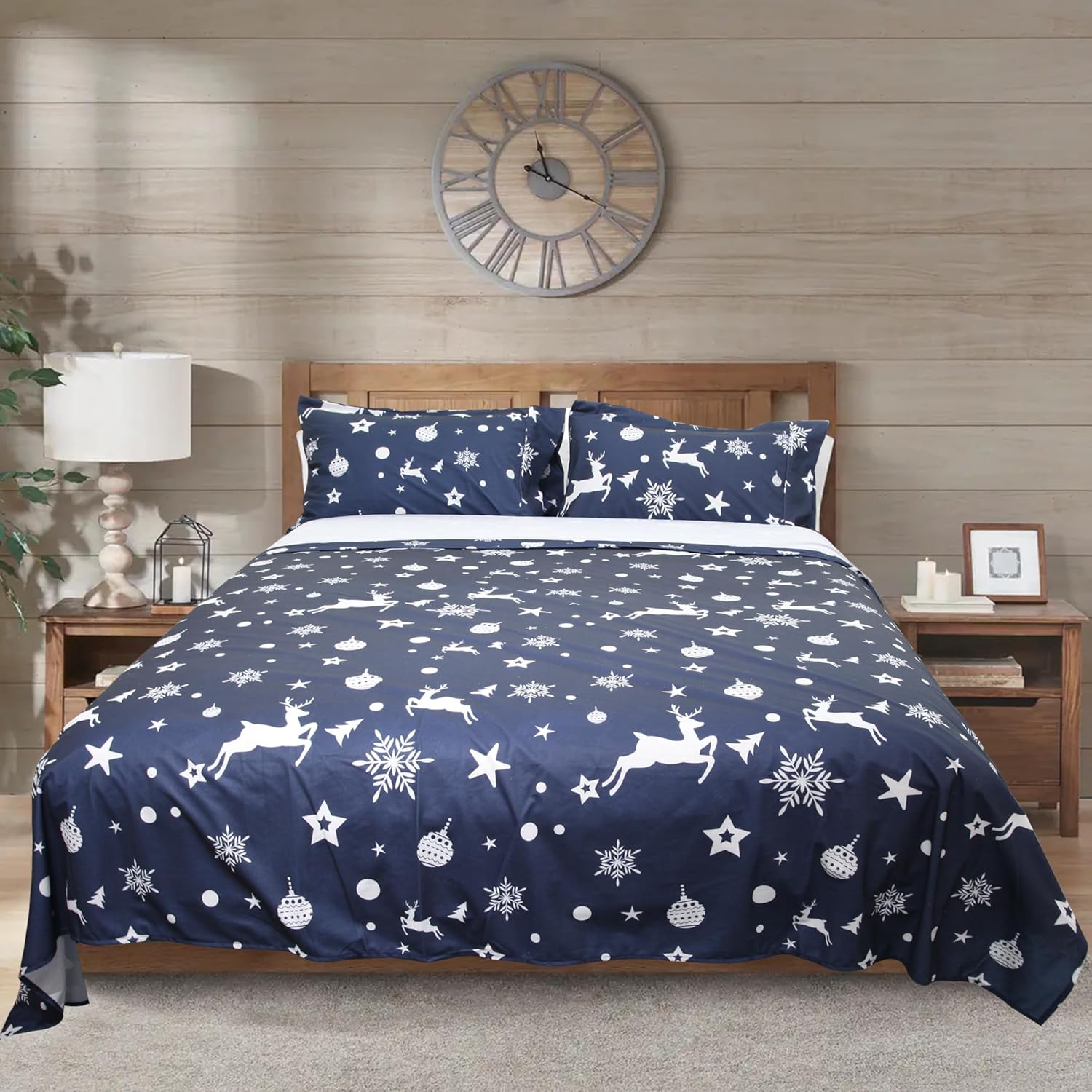 JIHAZ Juego de ropa de cama de franela estampada suave y acogedor de cuatro piezas para camas de tamaño King, 4 piezas, bolsillos transpirables y
